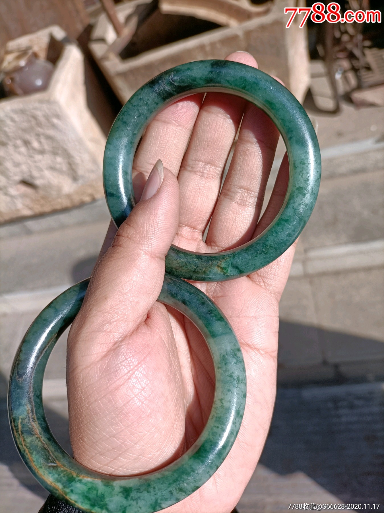 清代翡翠手镯一对,如图包老保真