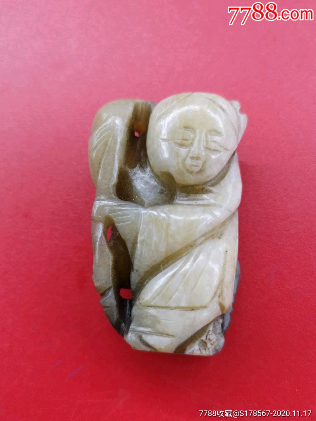 出土明代老玉田白玉人物雕手把件高古玉精品老玉翡翠保真包老