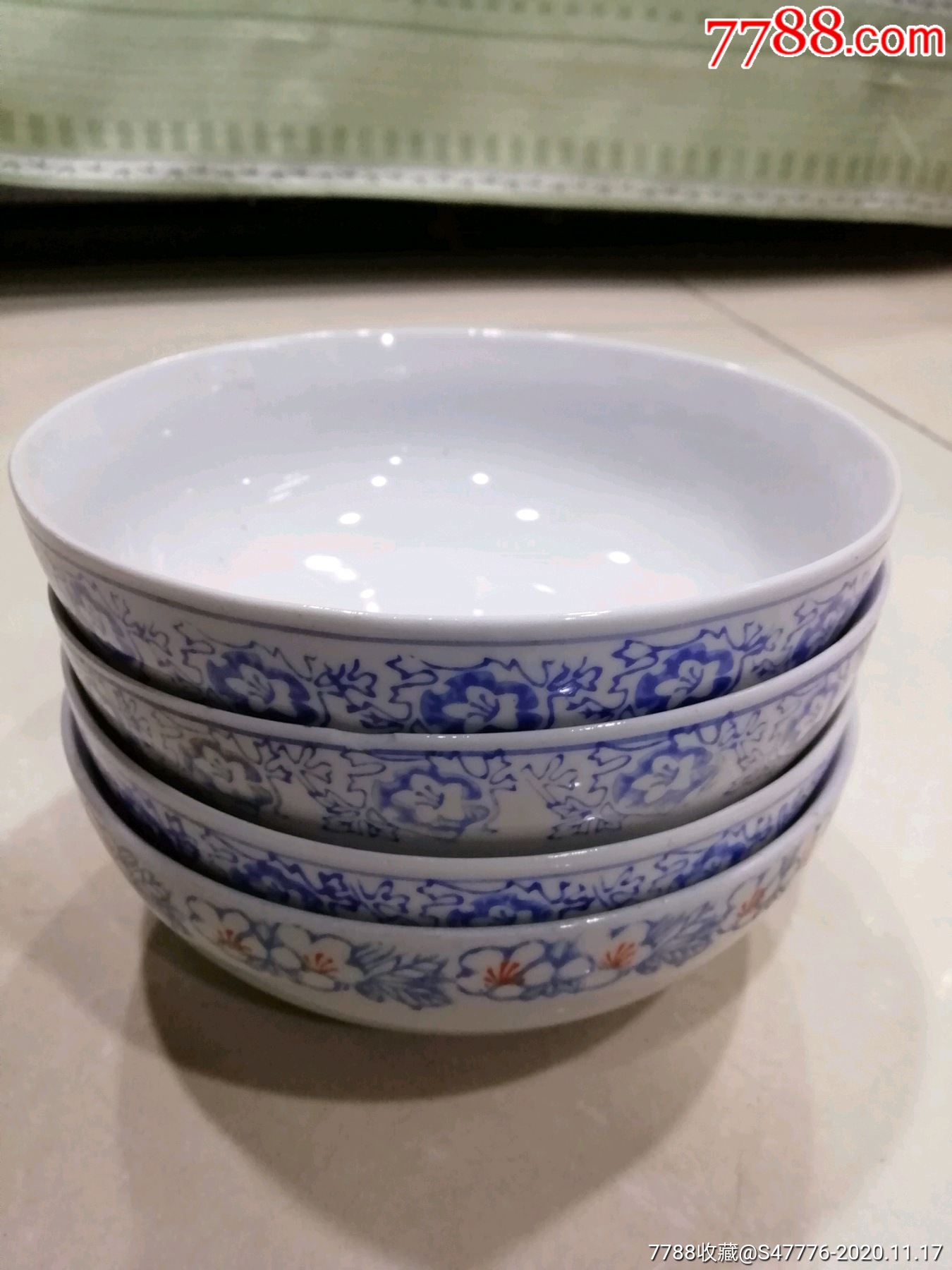 朝鲜出口大号冷面蓝花碗4只