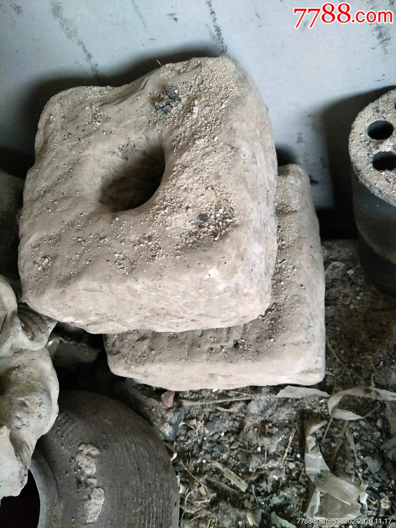 清代方形石锤两枚临清运河古玩店万枚瓷片标本馆-其他石器-7788收藏