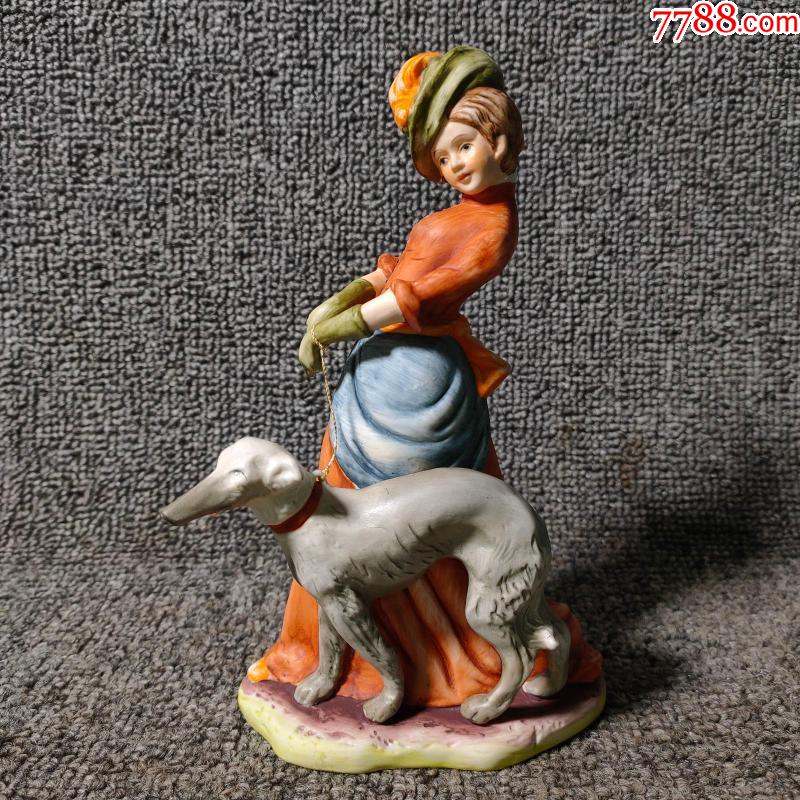 19世纪西洋古董瓷器彩色人物雕塑牧羊女人民俗老物件摆件高19厘米
