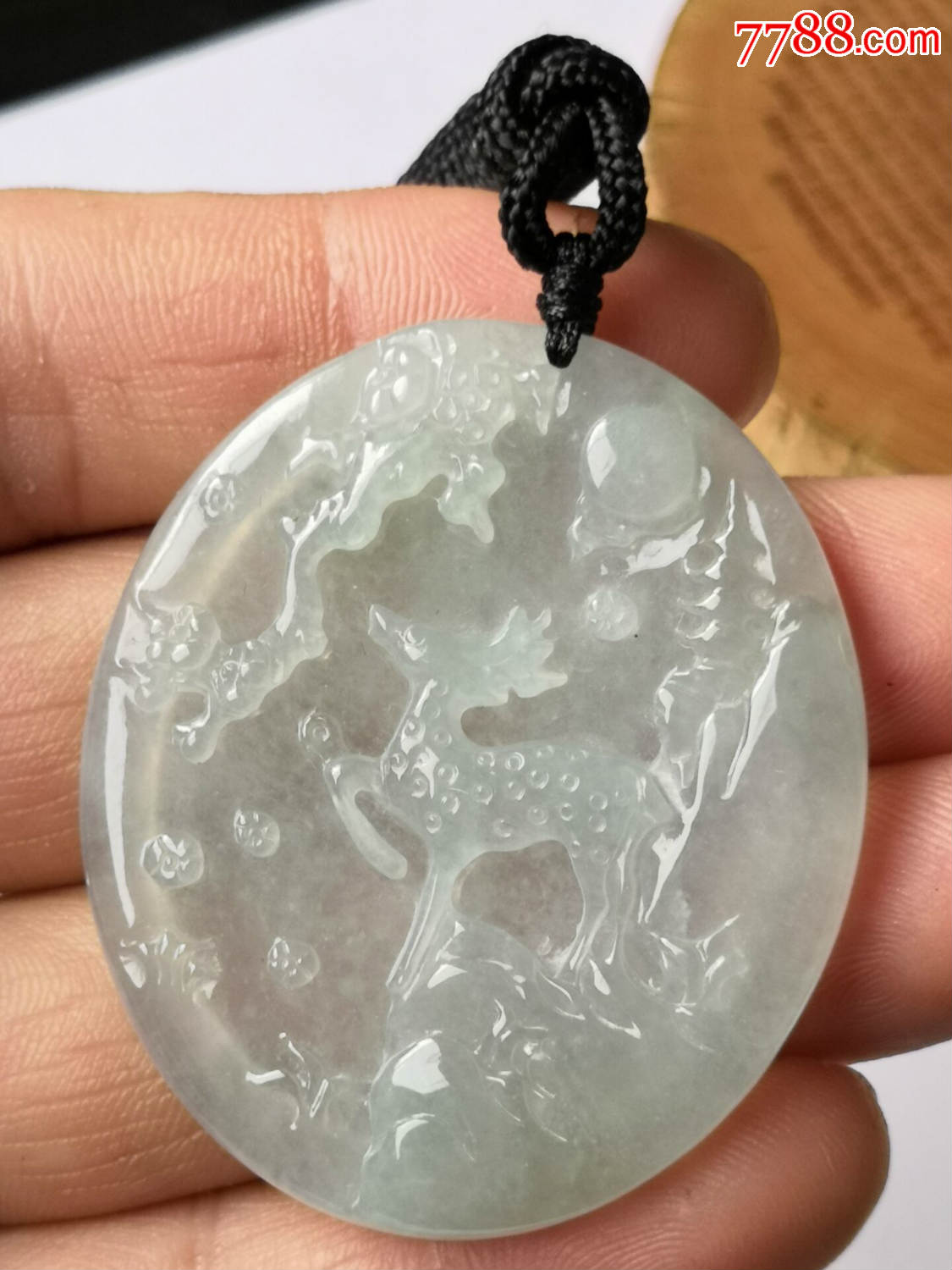 翡翠鹿牌,一路有你,雪花棉,意境强,透字,精雕,有证书