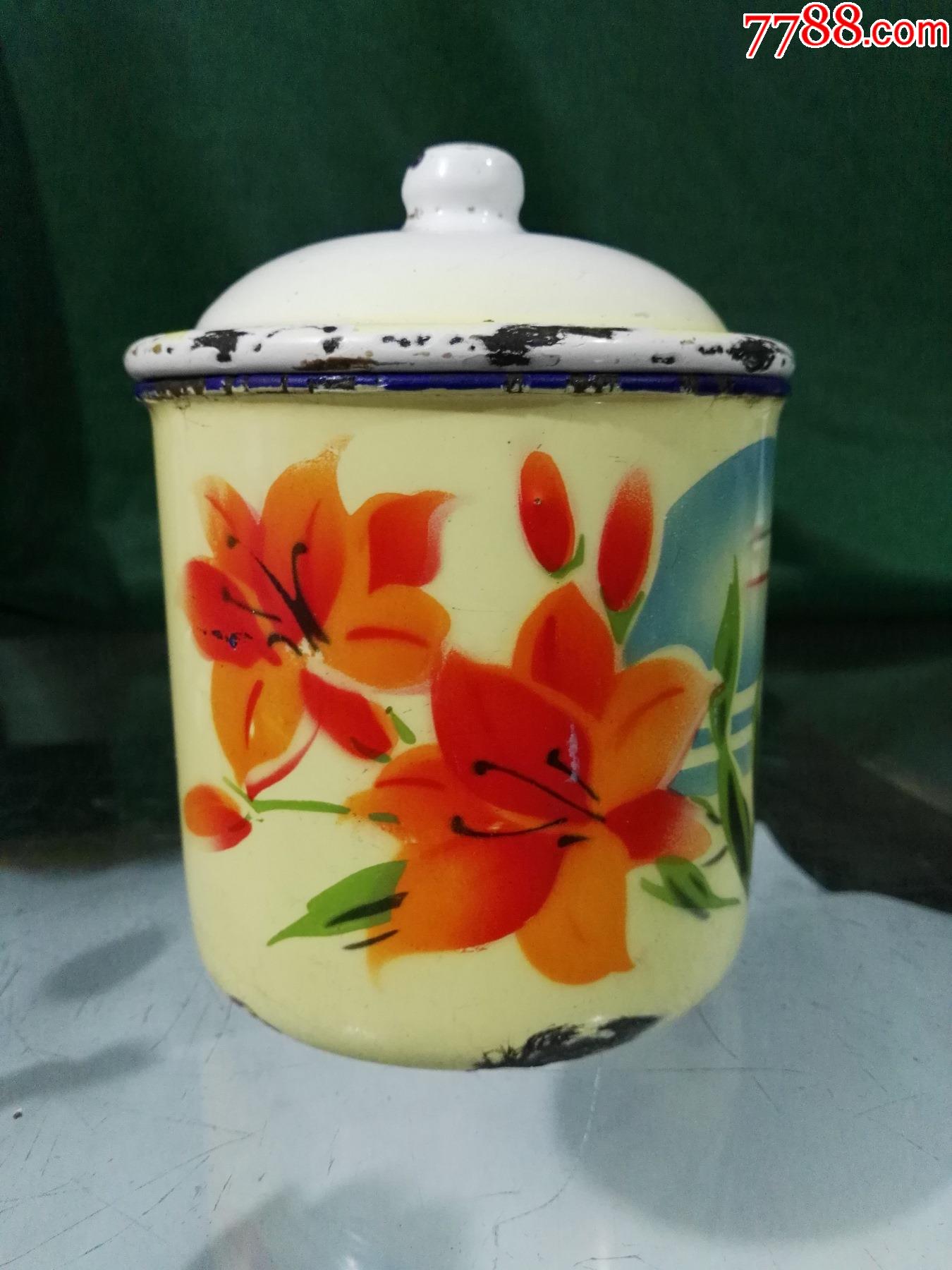 如意花卉搪瓷缸