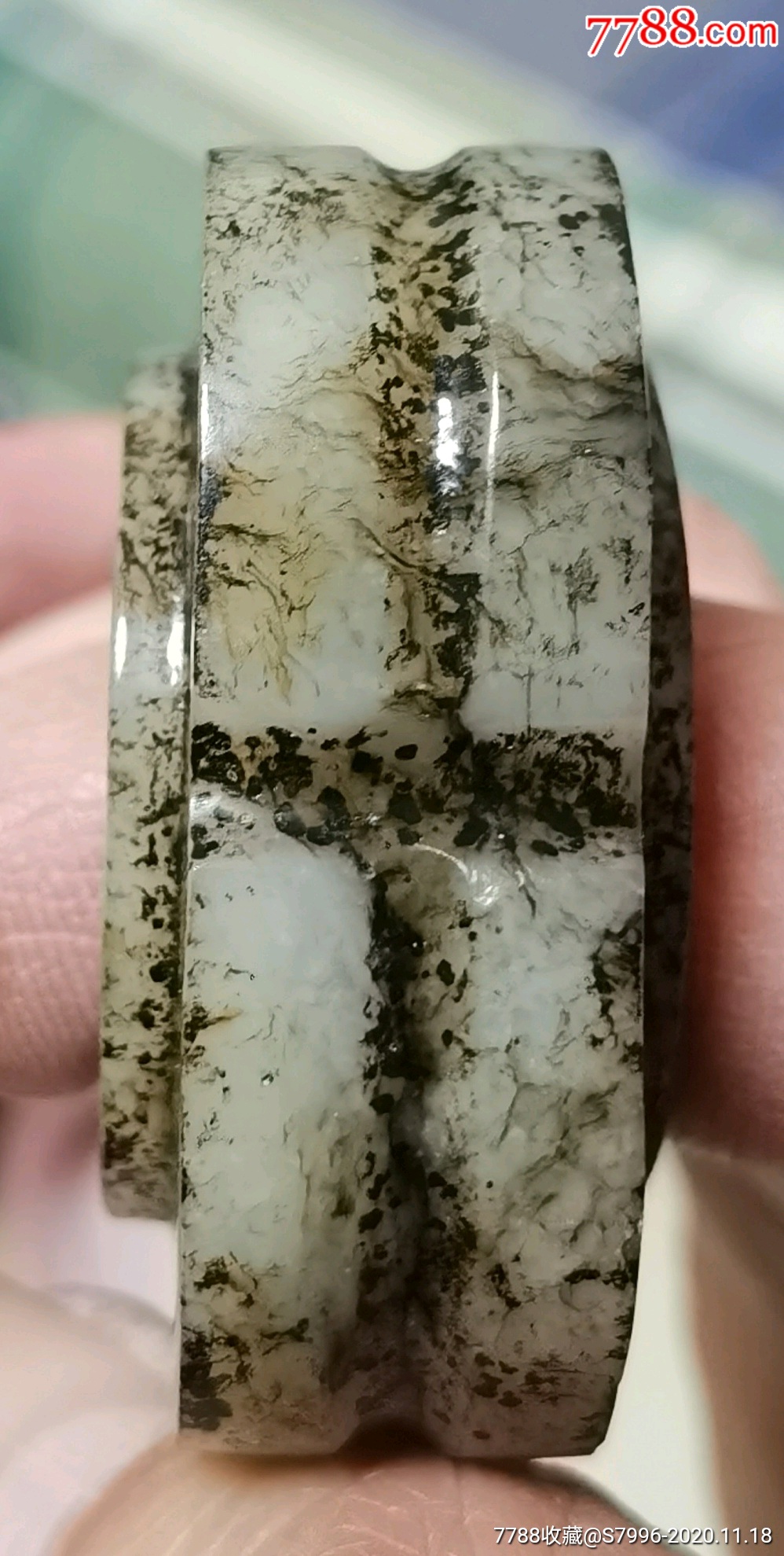 战汉时期和田白玉高玻璃光牛毛沁素面玉琮