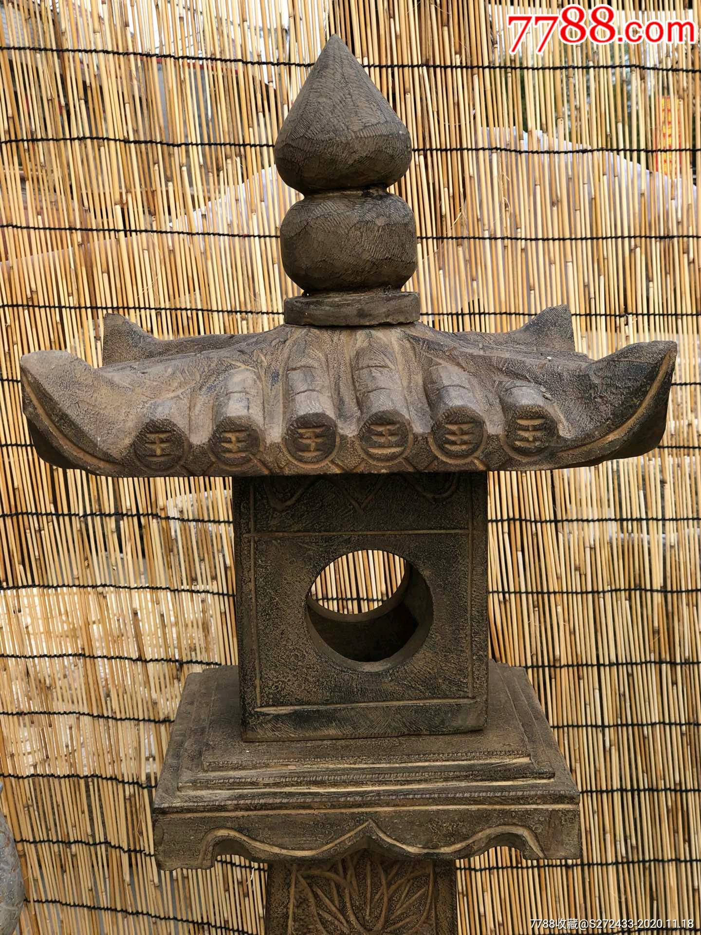 青石地灯,又称"石灯"六层摆放,雕刻莲花,可在花园,庭院内安装摆放!