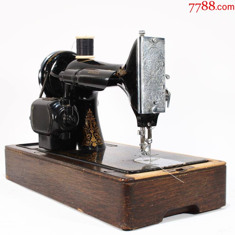 1944年英国古董胜家singer老式电动缝纫机带箱220v原装电源线