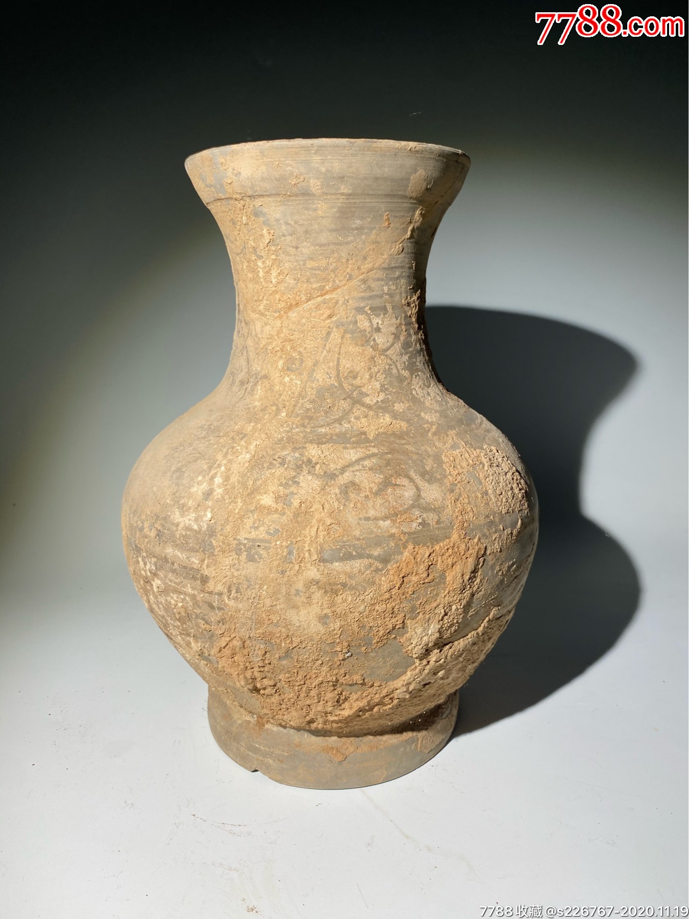 古玩陶器古董汉代带彩陶壶陶瓶