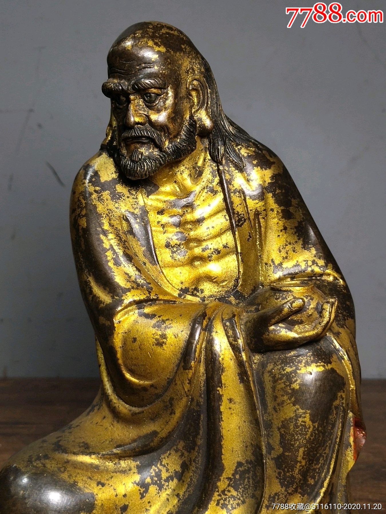 清代铜鎏金达摩坐像图片