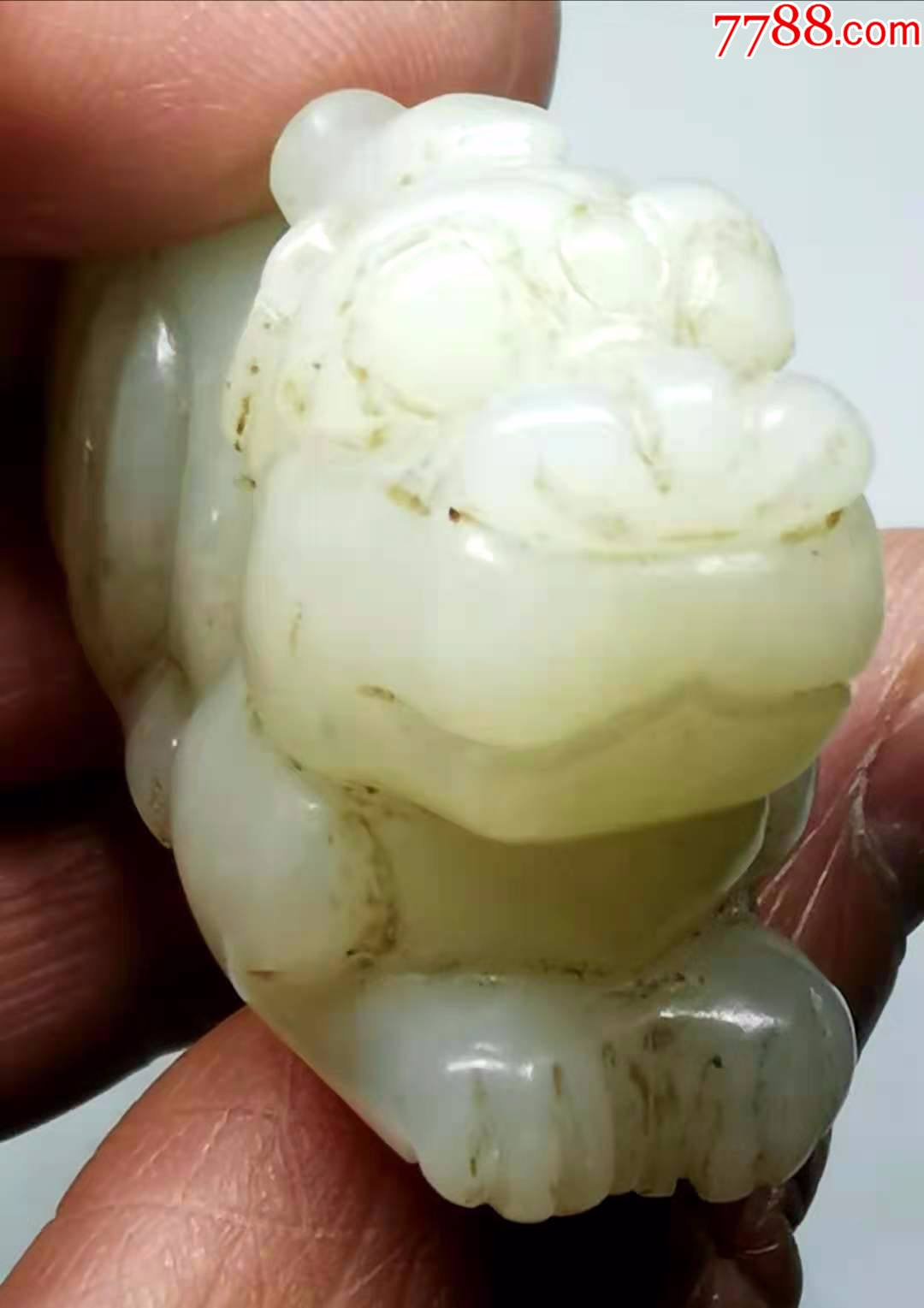 明代和田白玉雕挂件僻邪瑞兽貔貅