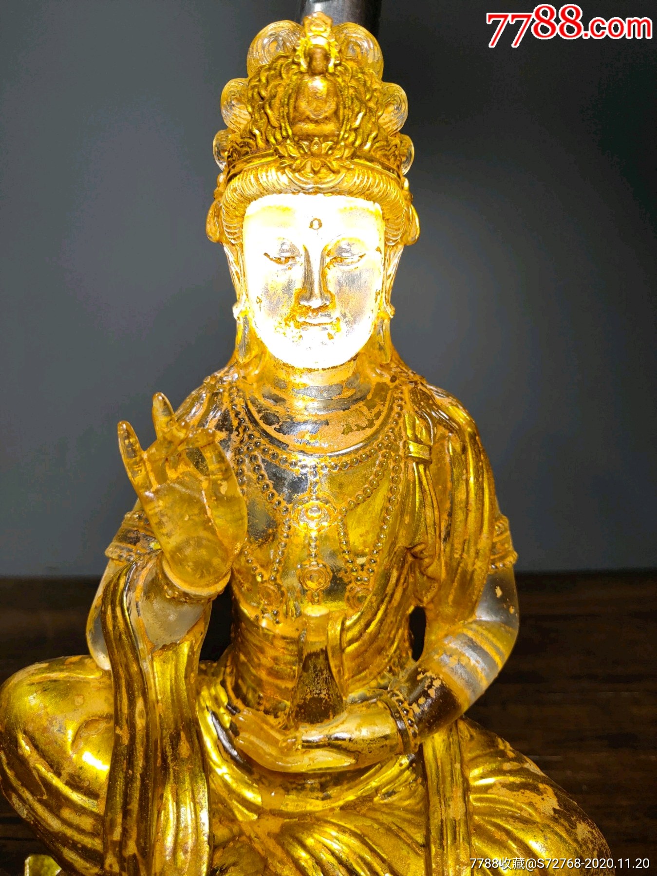 珍藏古法老琉璃鎏金佛像莲花座自在观音菩萨一尊瞻塔礼佛佛堂供奉摆件