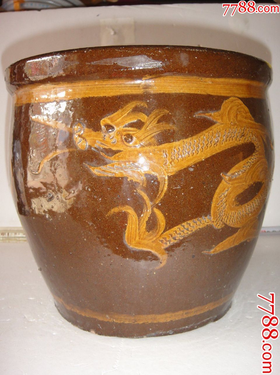 龙纹,养鱼缸-酱釉瓷/紫金釉-7788烟酒茶牌