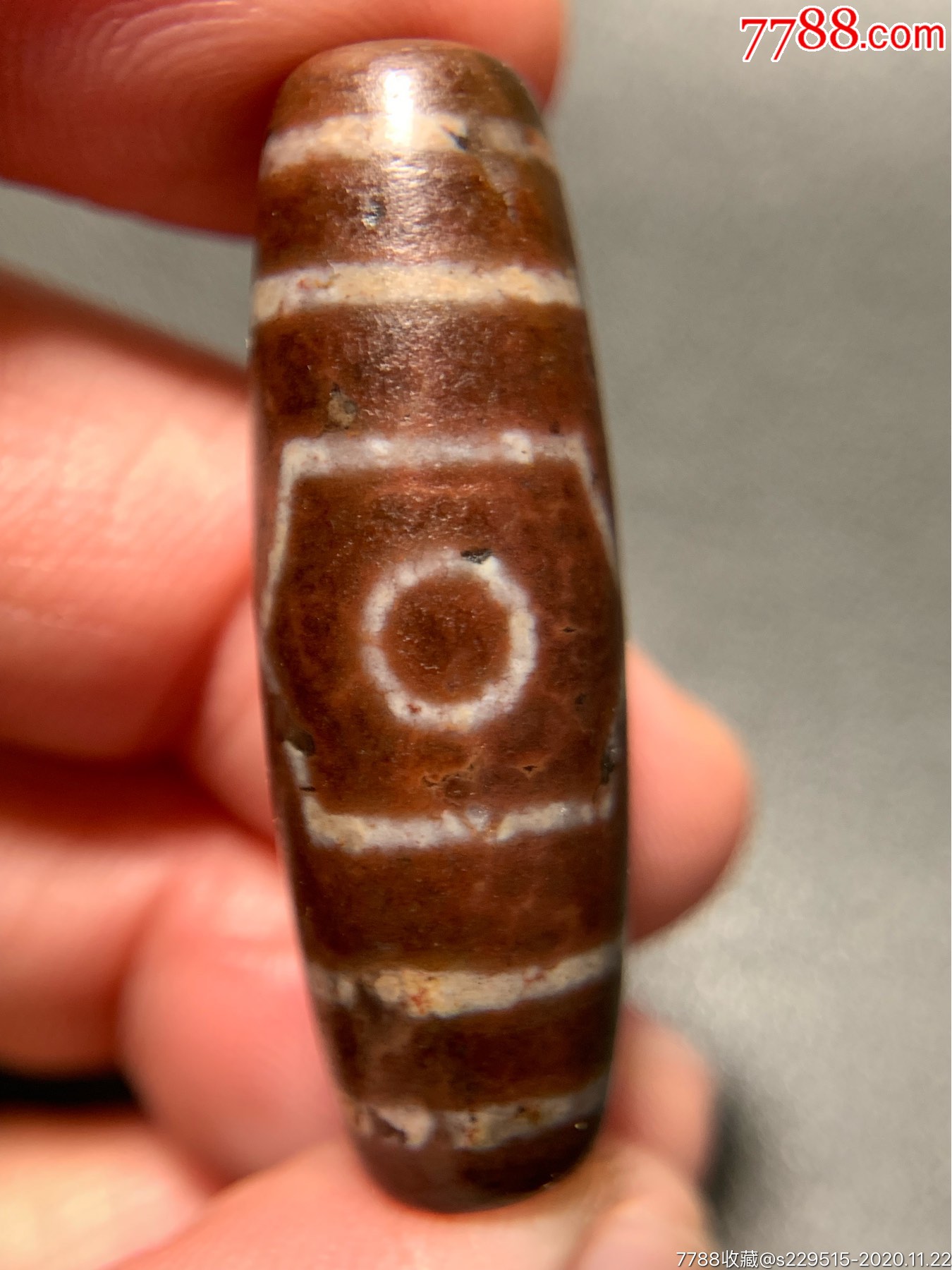 象雄满朱砂三眼天珠38*13毫米