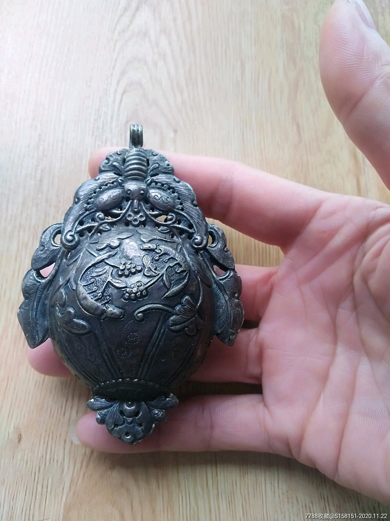 老银器清代银鎏金大铃铛