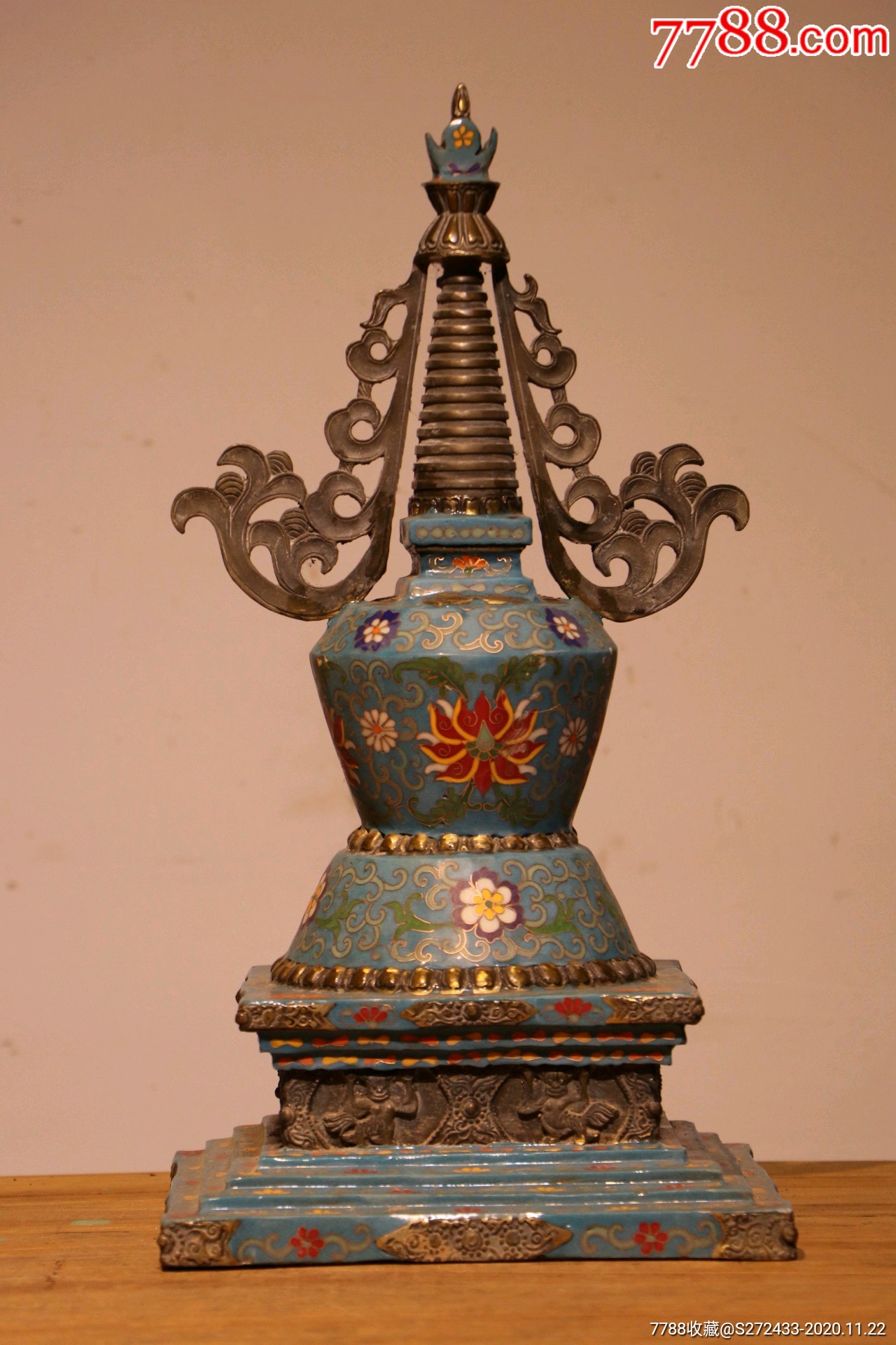 下乡拆迁收到铜景泰蓝舍利子佛塔一个完整漂亮品相如图尺寸46/24/24