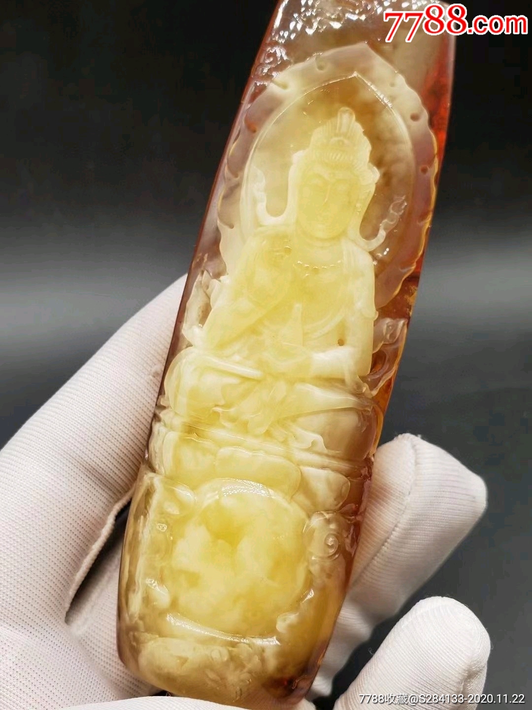 林峯大师亲工天然原矿蜜蜡精雕观音菩萨吊坠/摆件-蜜蜡-7788收藏