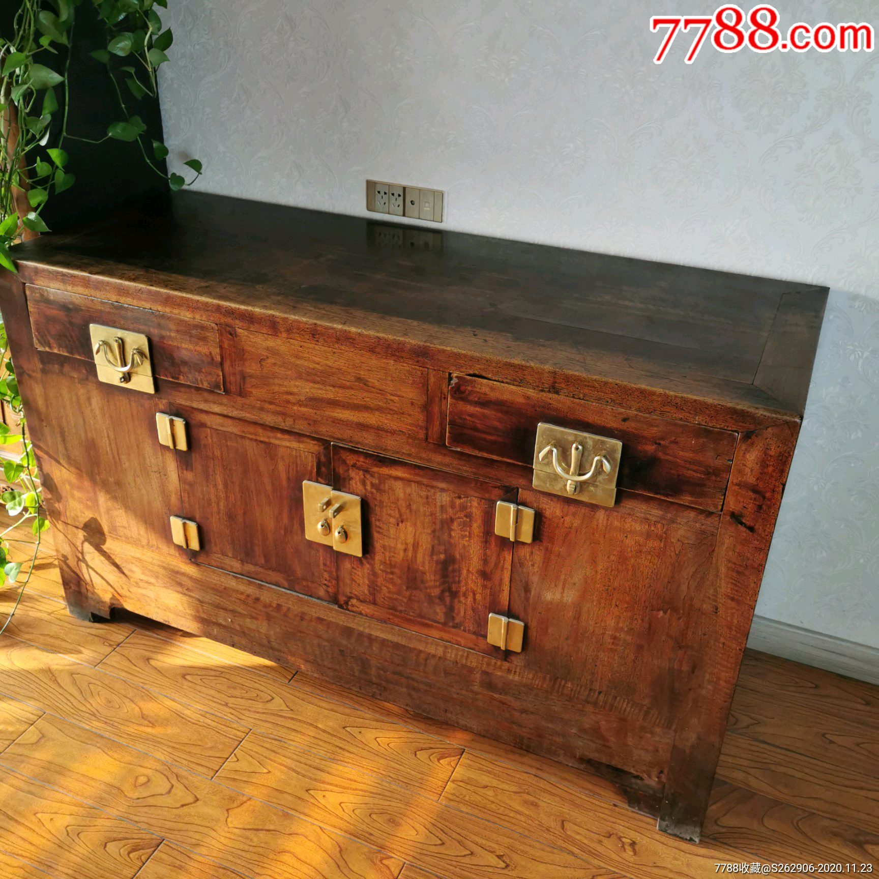 清代核桃木联二柜老木家具闷户柜