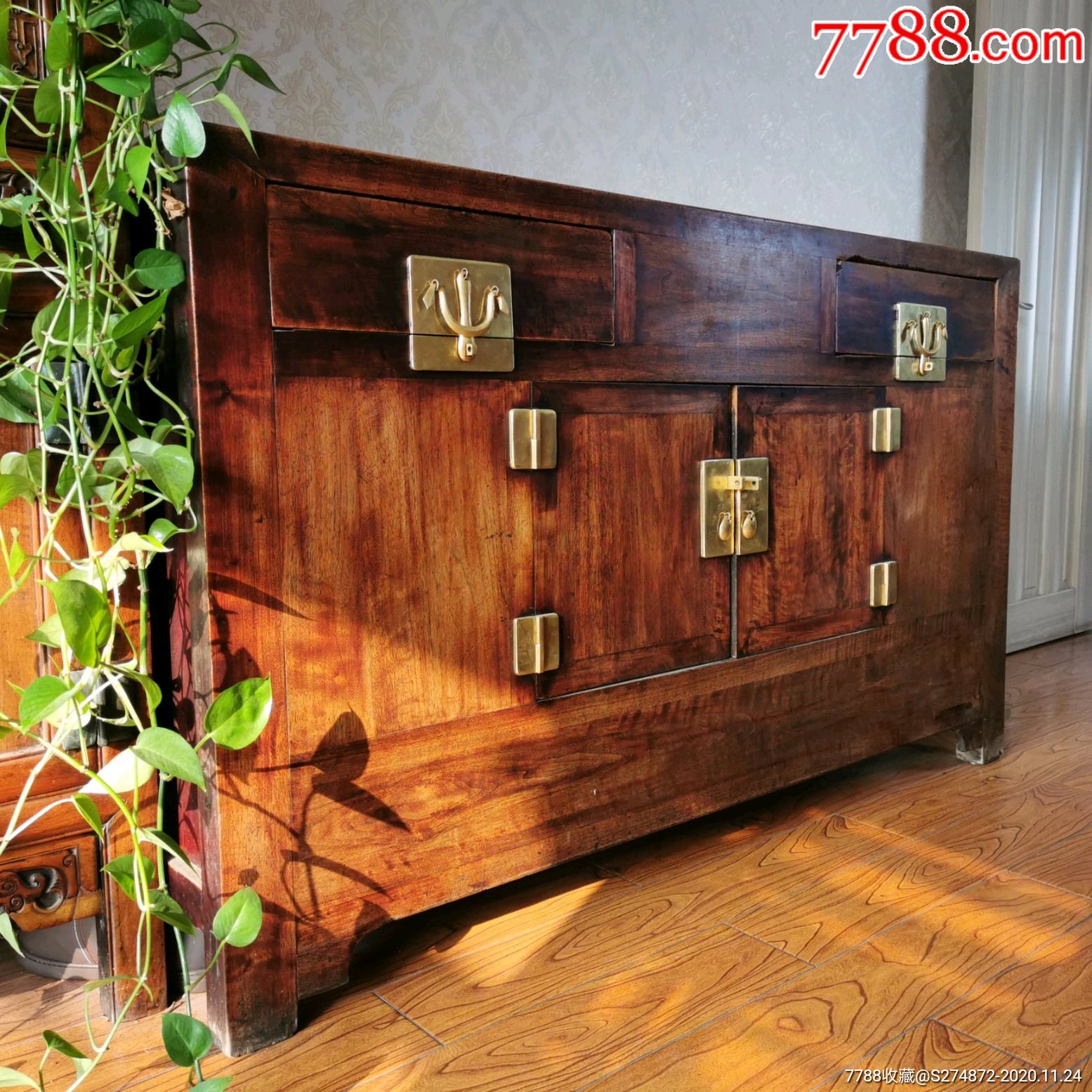 清代核桃木联二柜老木家具闷户柜