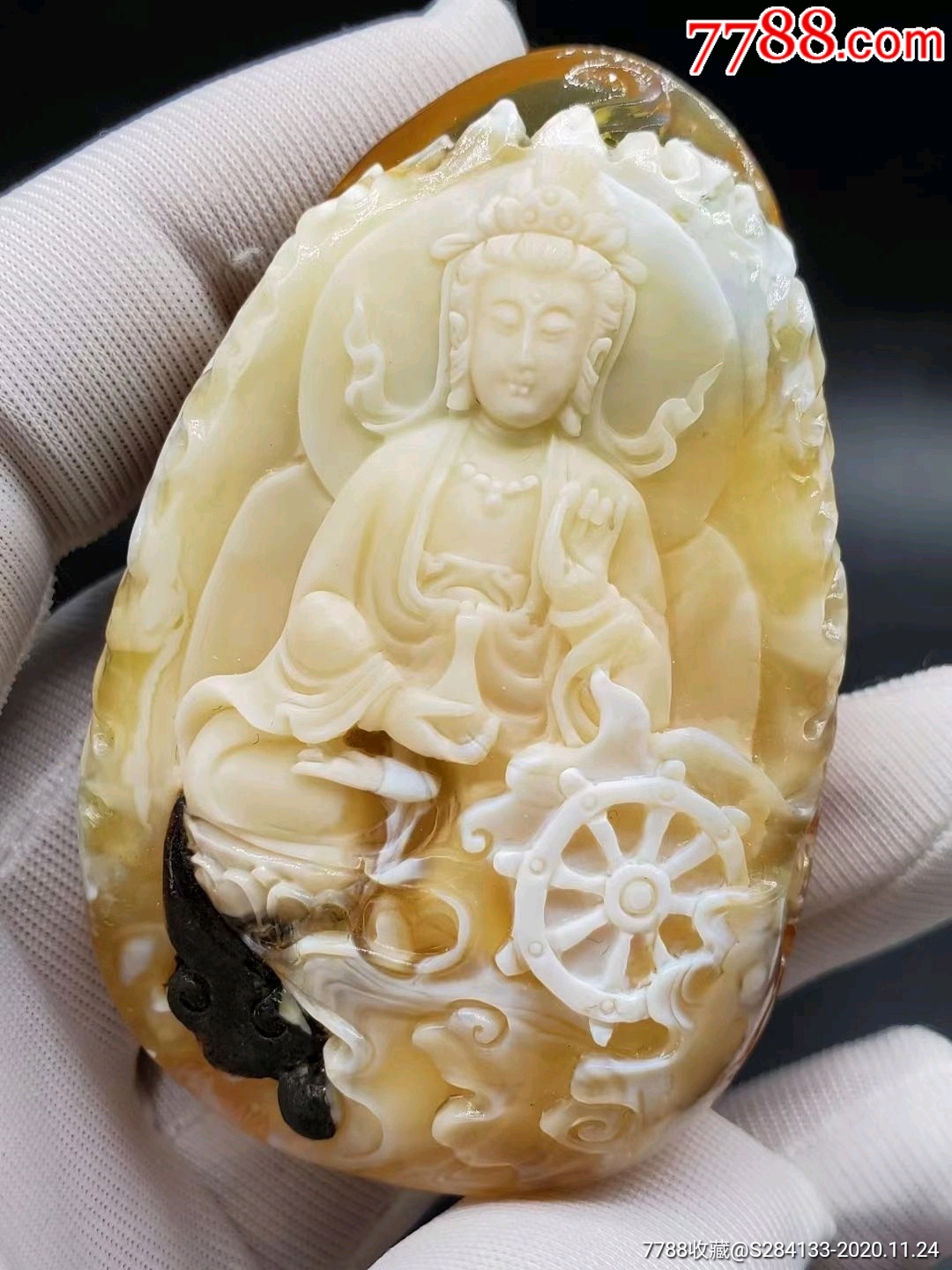 【收藏极品】林峯大师亲工高货天然俄料原矿蜜蜡观音菩萨雕刻吊坠