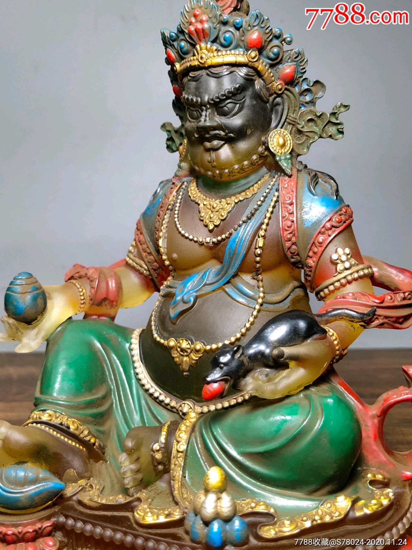 旧藏古法老琉璃佛像财宝天王黄财神一尊恭请供奉佛像摆件