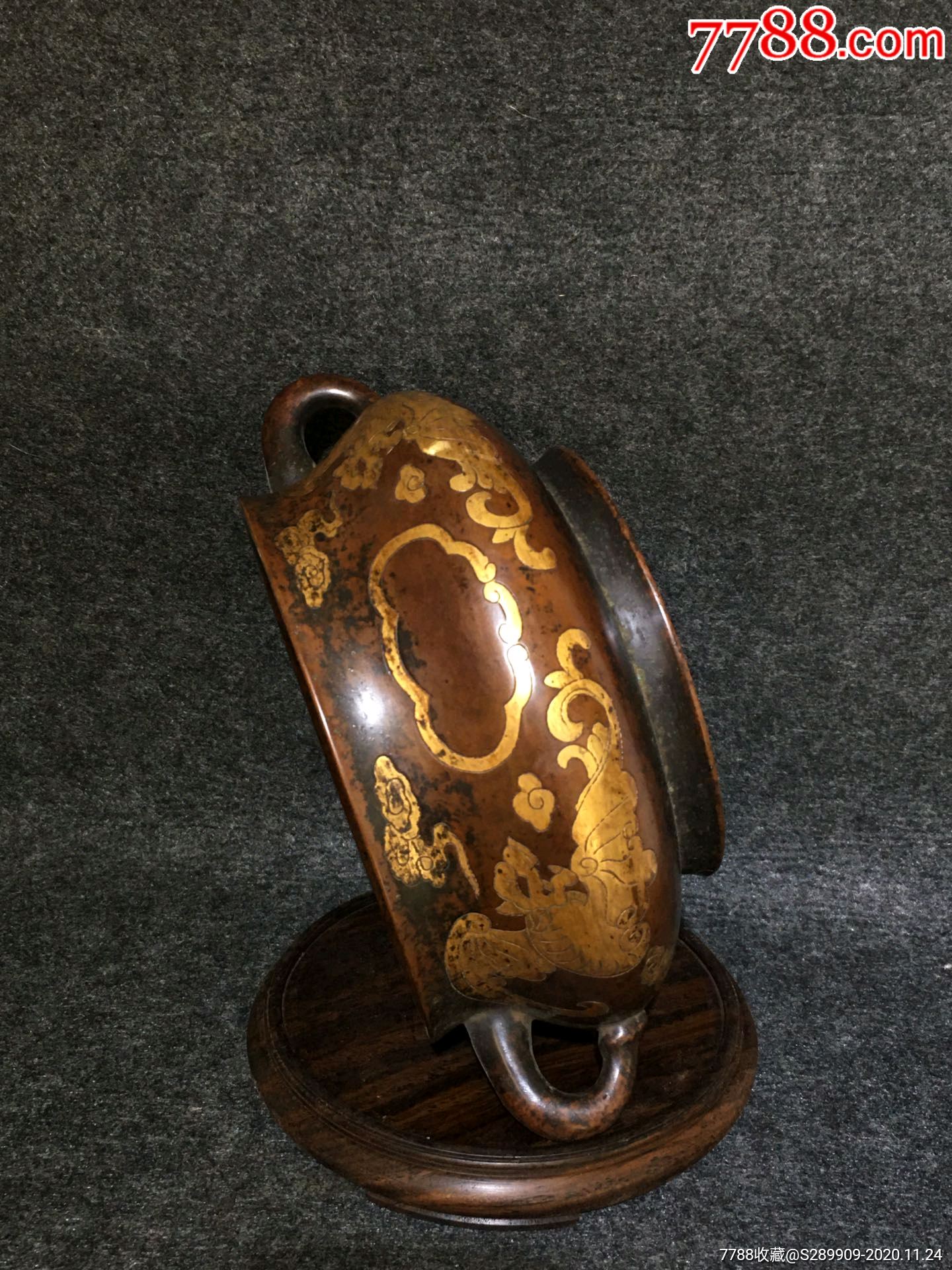 紫铜鎏金福到眼前贯耳铜香炉!