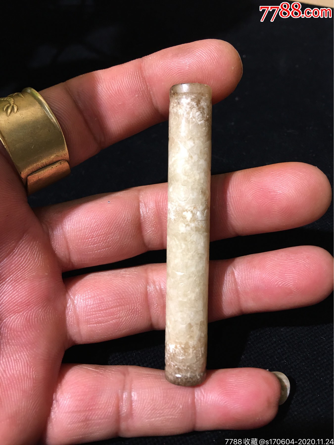 老和田玉蝌蚪纹玉管