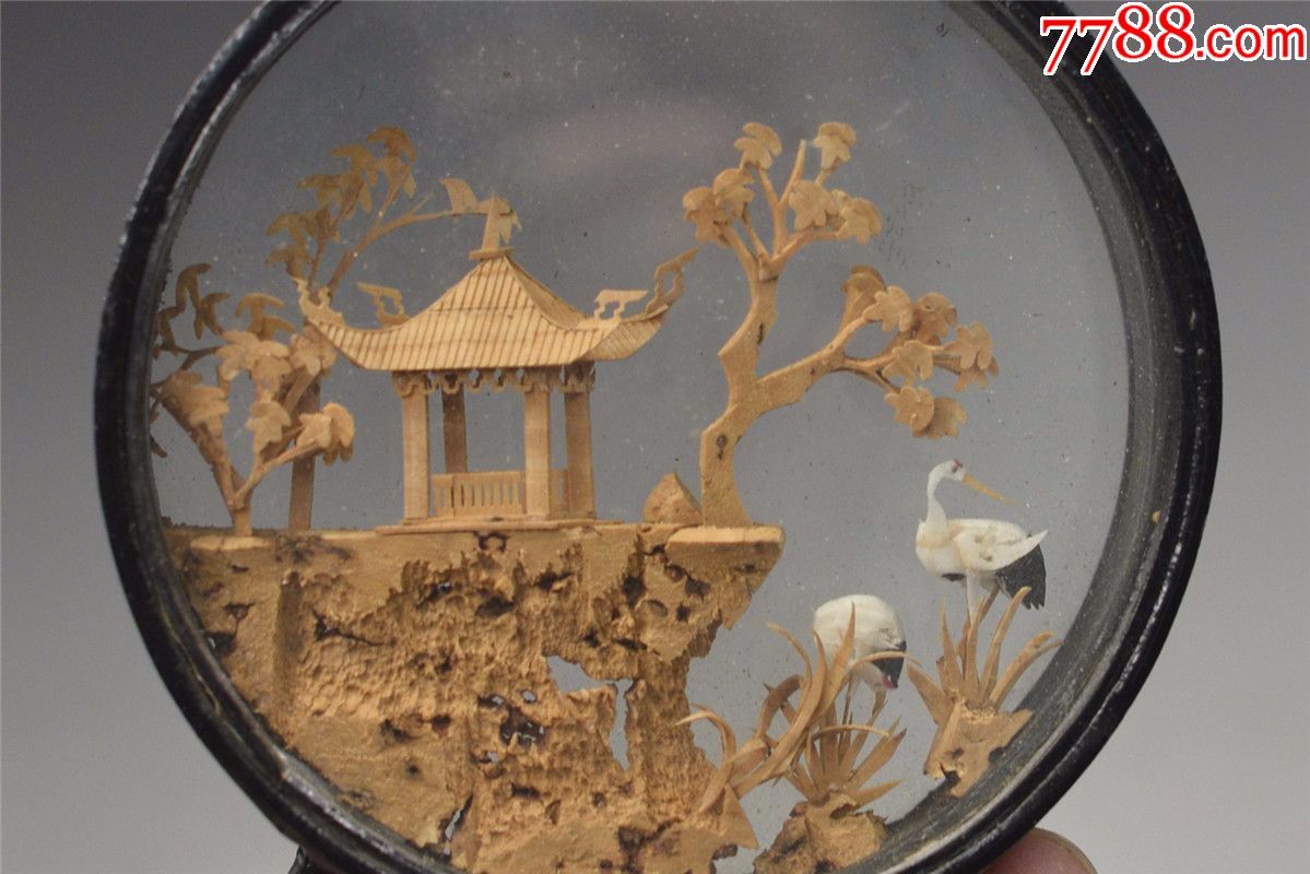 老上海七十年代八十年代福州三宝软木画老式桌面摆件老摆件收藏仙鹤老