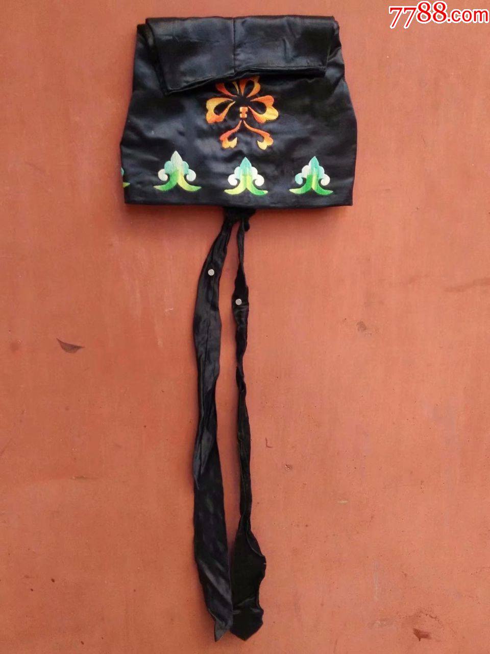 丝绸黑色绣花老儒巾帽子