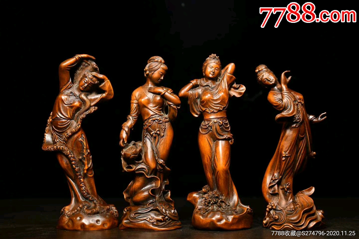 旧藏精品黄杨木四大美女_木佛像/人像_来客发【7788木艺】