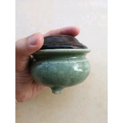 平安洛山作 香炉 三足炉 青瓷香爐 木箱入 工芸品