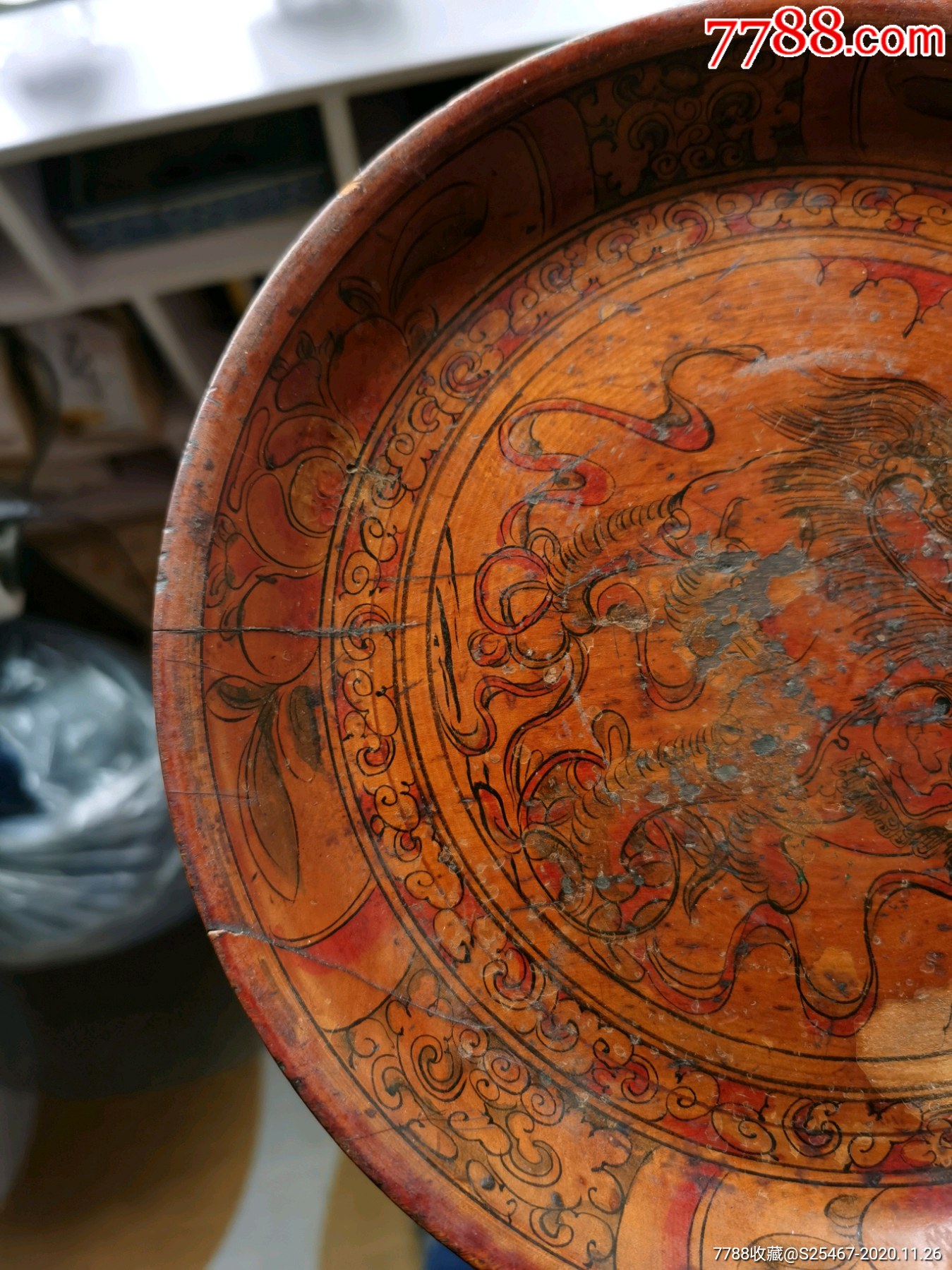 晚清民国手绘狮子大木盘