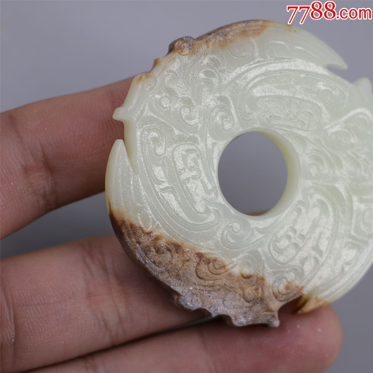 旧藏和田纯手工龙纹玉璇玑佩