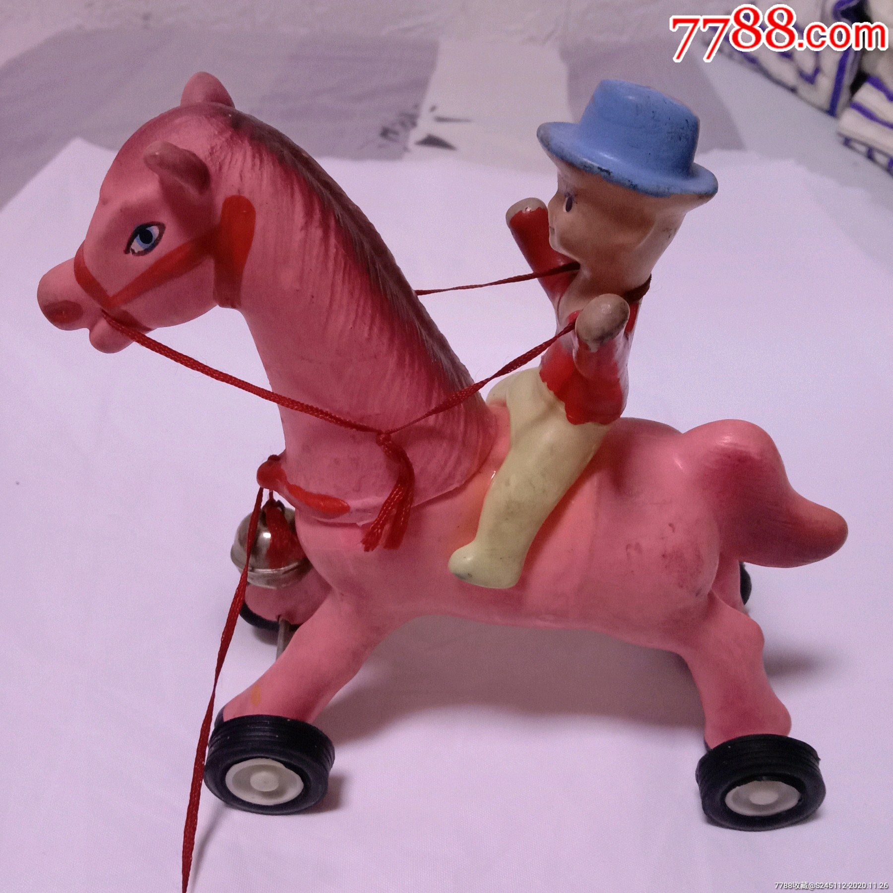 老胶皮玩具小孩骑马见图见描述