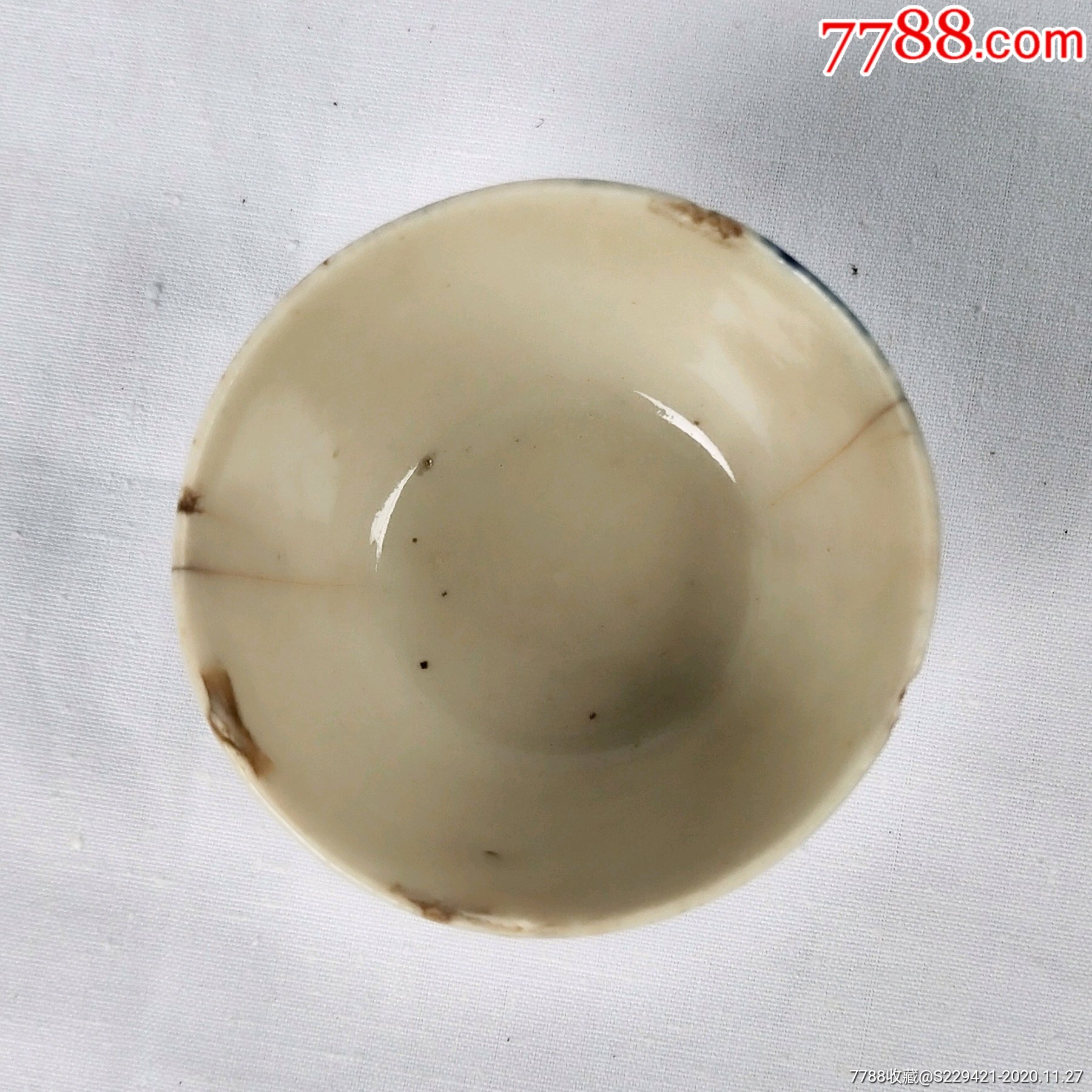 清代青花瓷酒杯古董陶瓷豆青釉茶具文房功夫茶杯真品