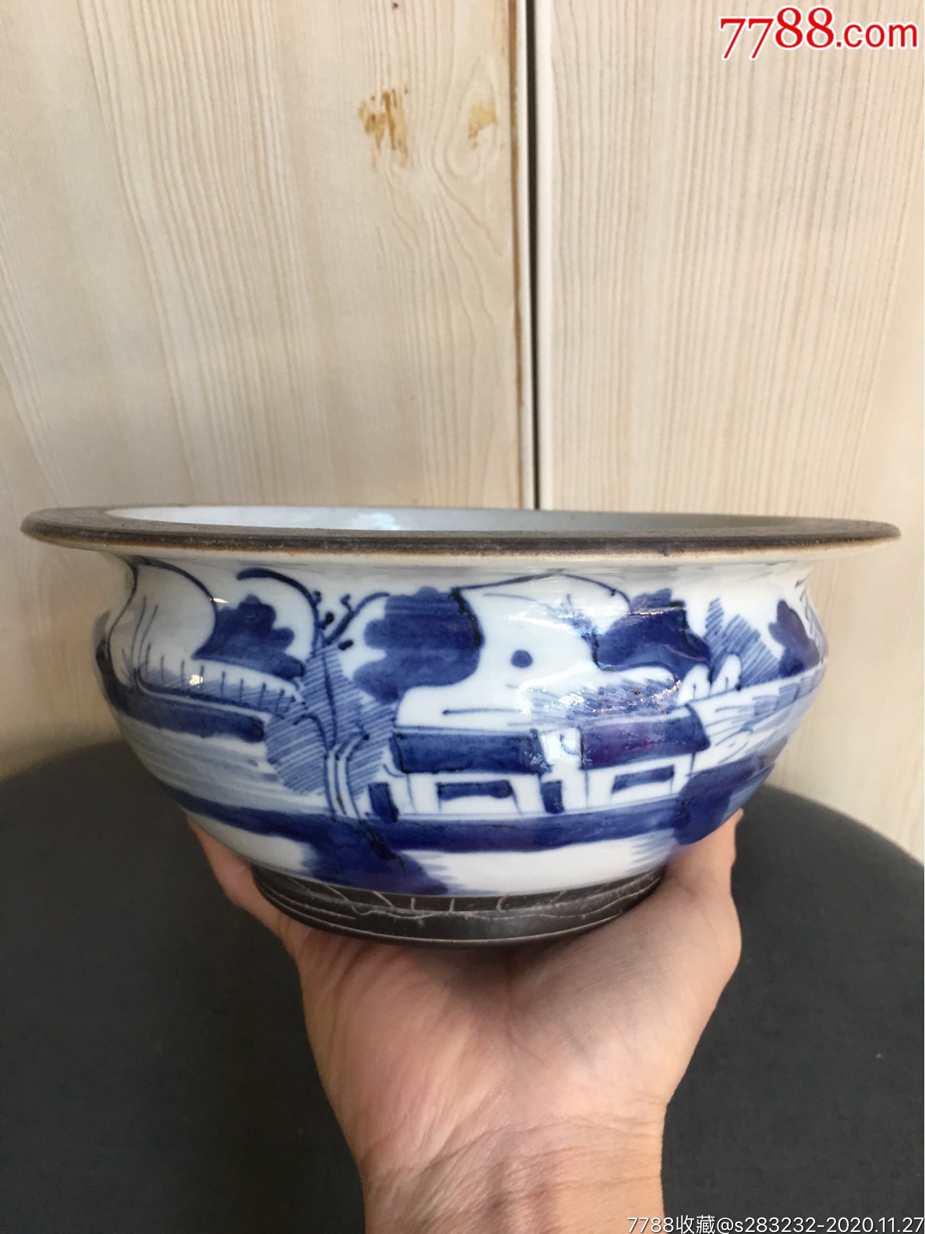 清代中期青花香炉_青花瓷_缘古斋斋【7788旧书网】
