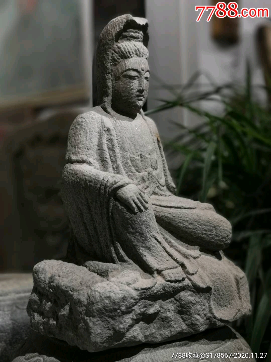 观世音菩萨清代老石雕青石雕古玩古董石雕造像石雕神像佛像【古玩兄弟