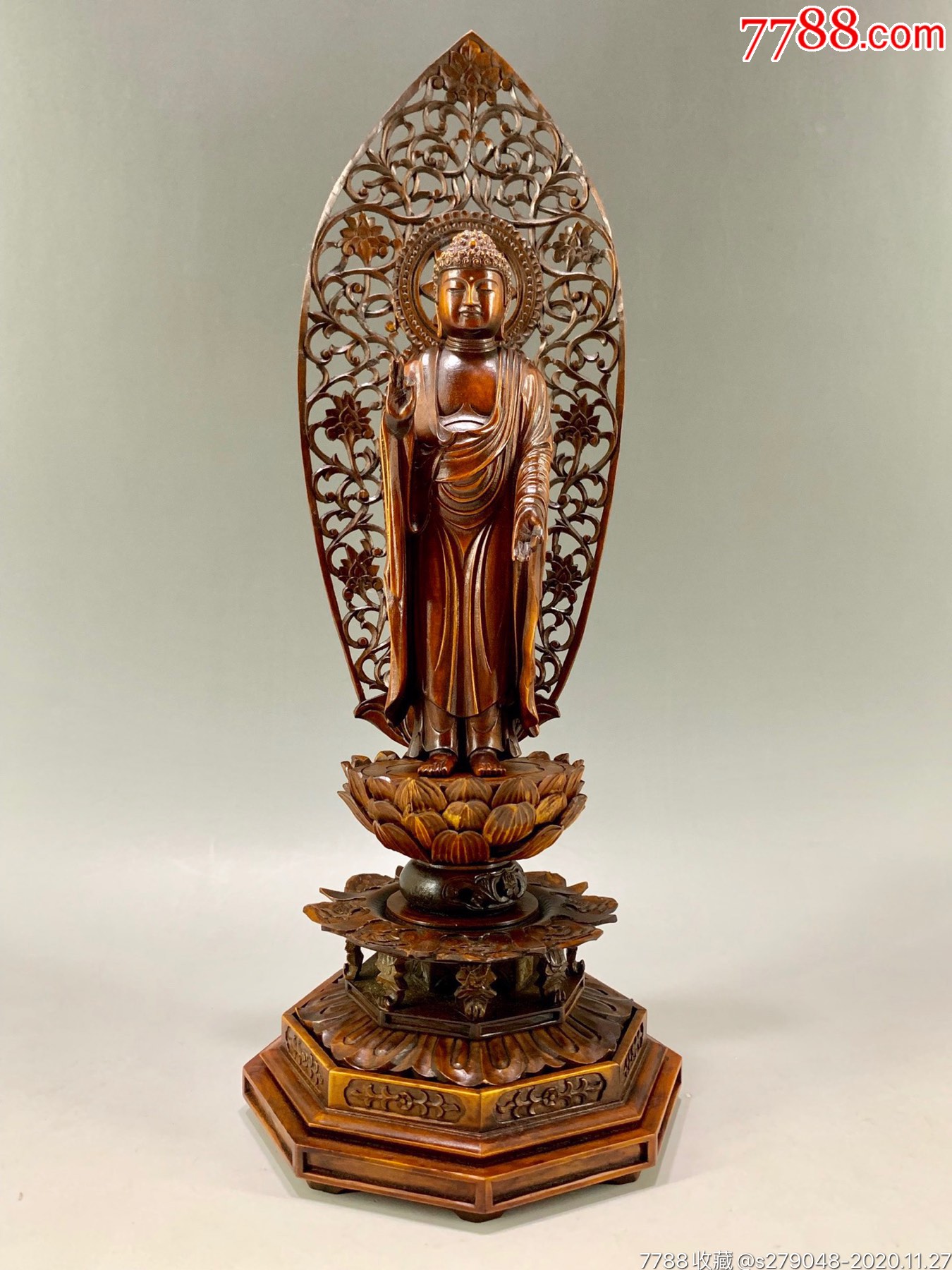 天然黄杨木雕刻,释迦摩尼佛站像