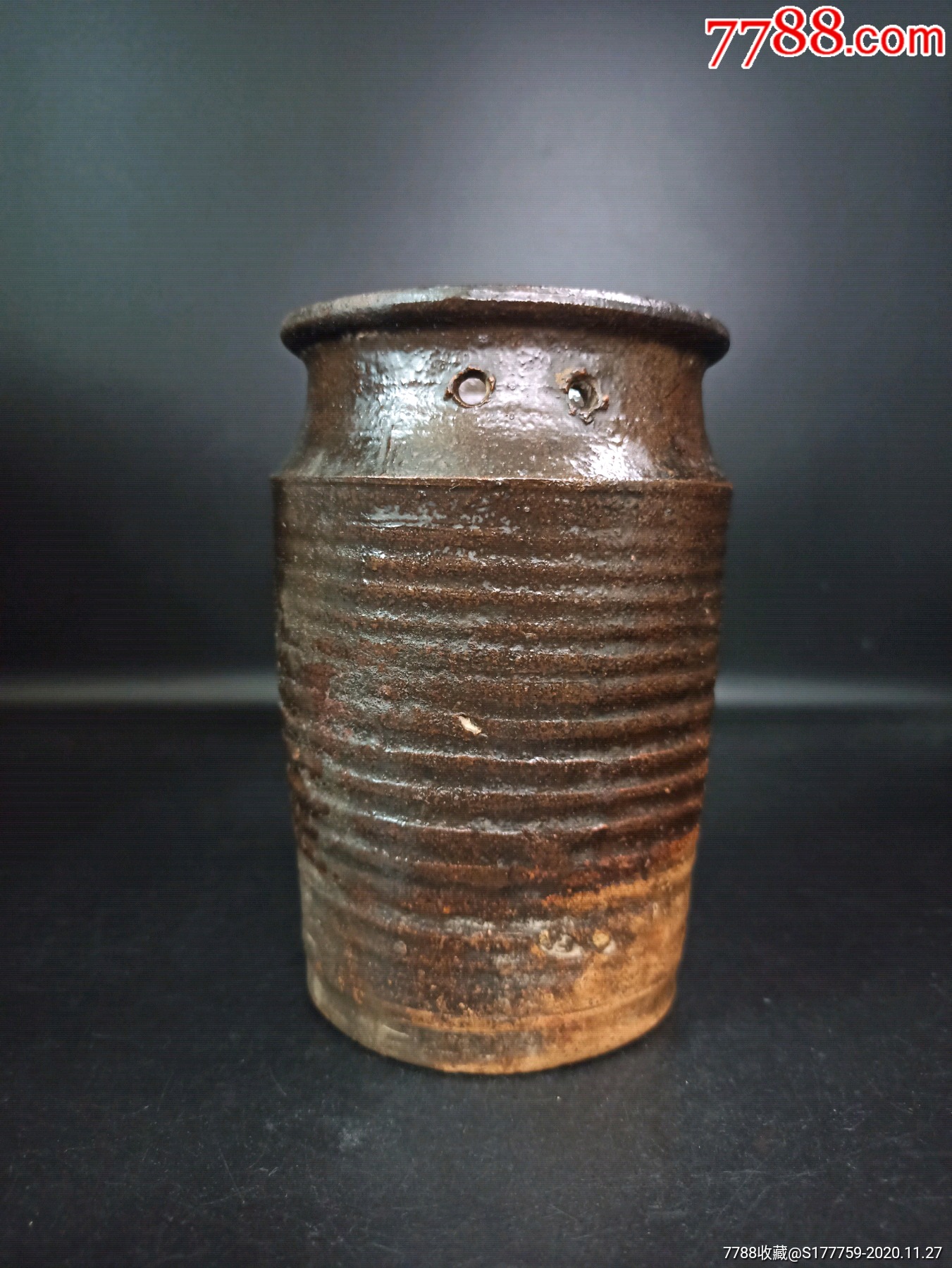 清至民陶制筷子筒筷笼器型圆润端庄造型独特古朴胎足老道岁月痕迹明显