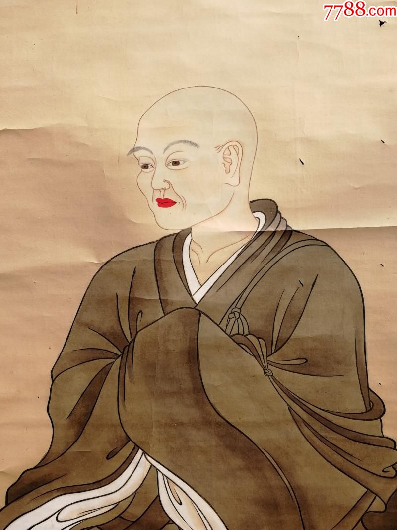 明代明兆画大觉禅师宋兰溪道隆像有虫眼全高195.3心119.5乘62公分