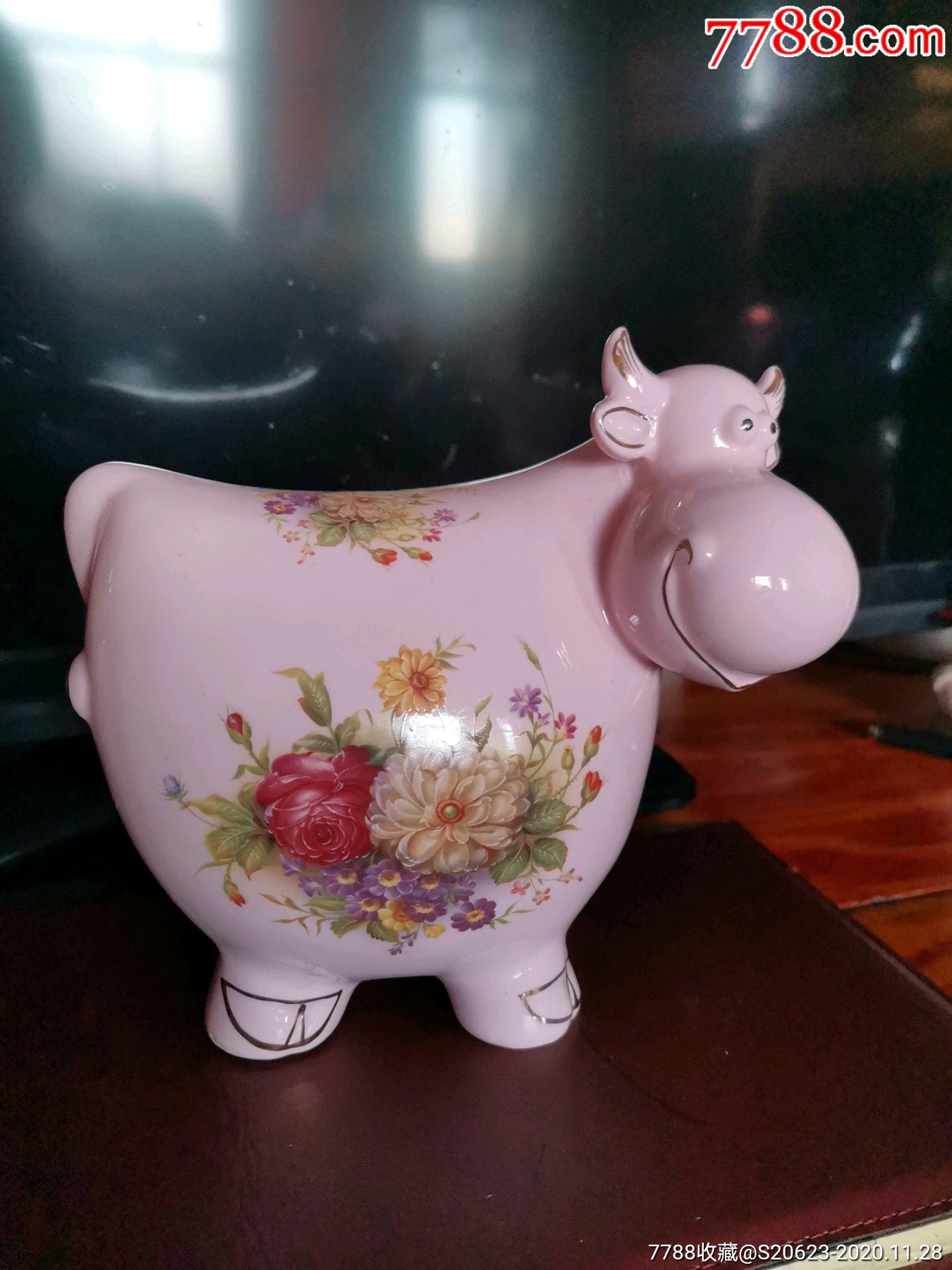 八九十年代唐山陶研所红彩泥老牛摆件_其他工艺品_图片鉴赏_收藏价值