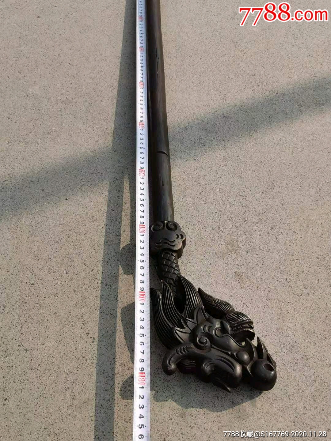 清代硬杂木龙头禅杖品相完好