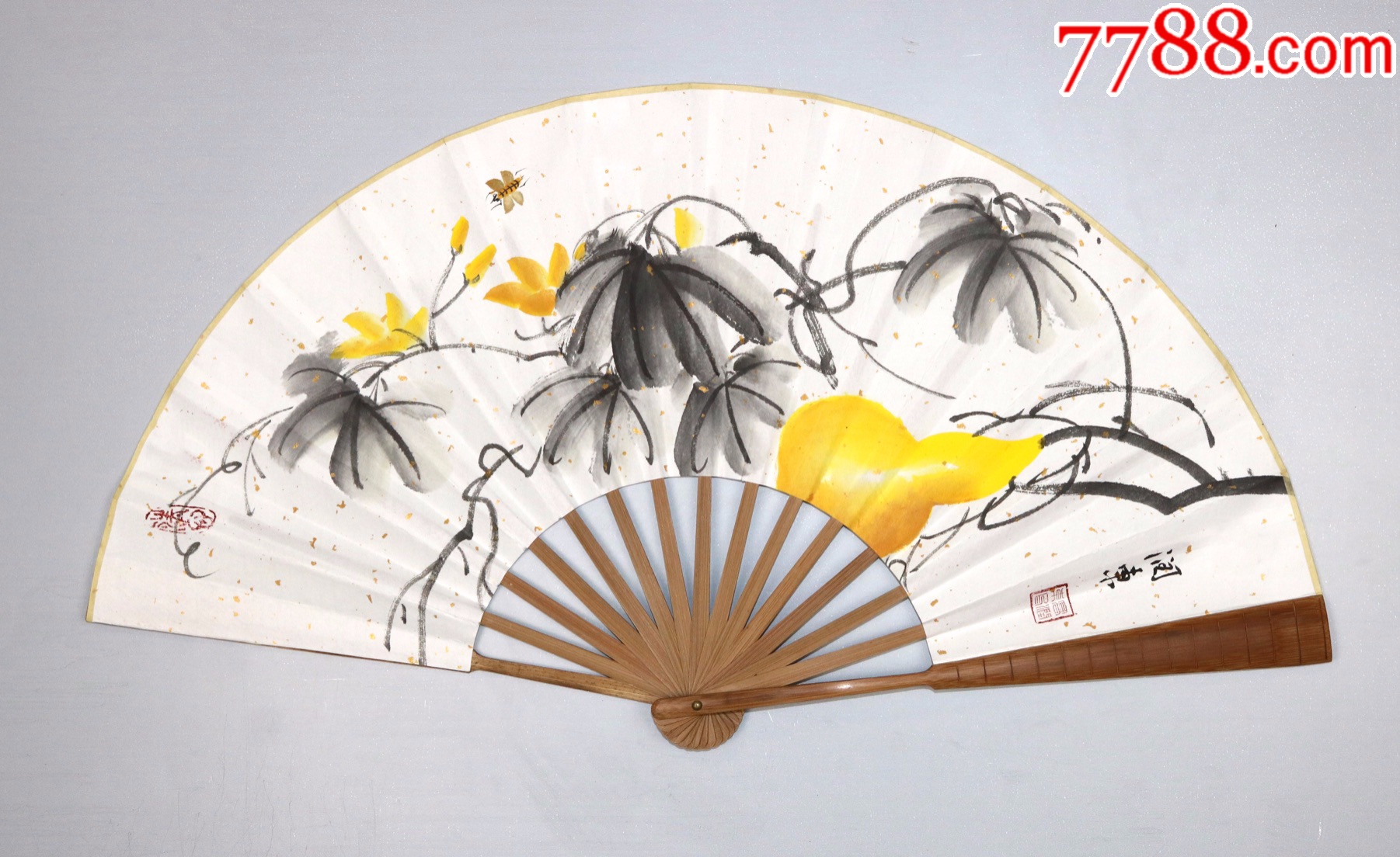 安徽省美协会员九寸成扇《葫芦与蜜蜂》_花鸟国画原作_第2张_7788字画