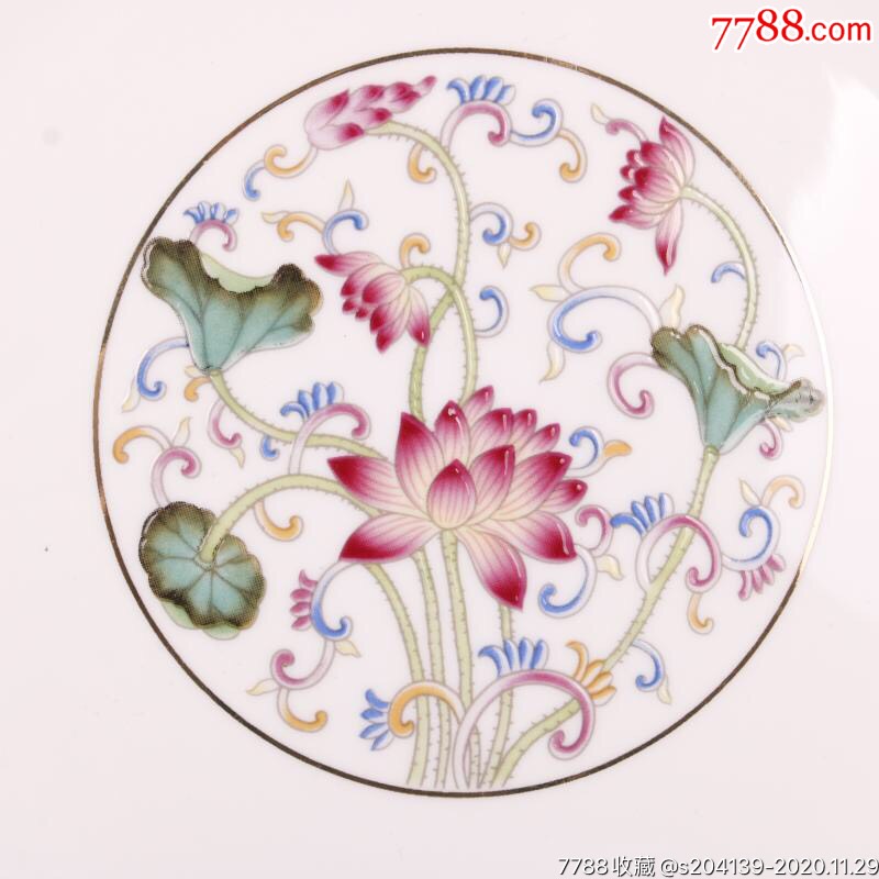 出口仿清乾隆粉彩金边荷花纹盘