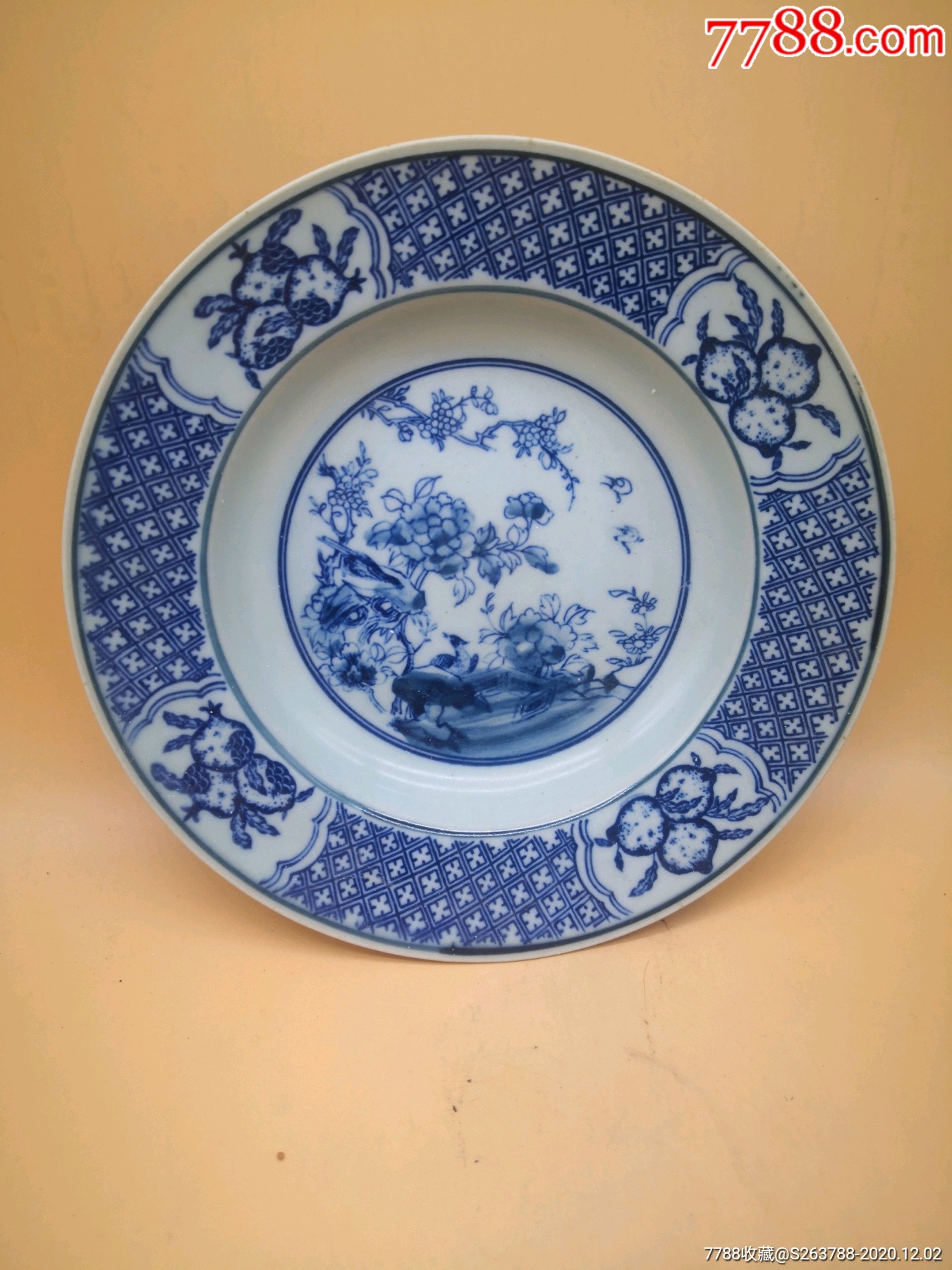 青花清代锦地纹花鸟盘_价格1100元【古瓷堂雅集】_第1张_7788收藏