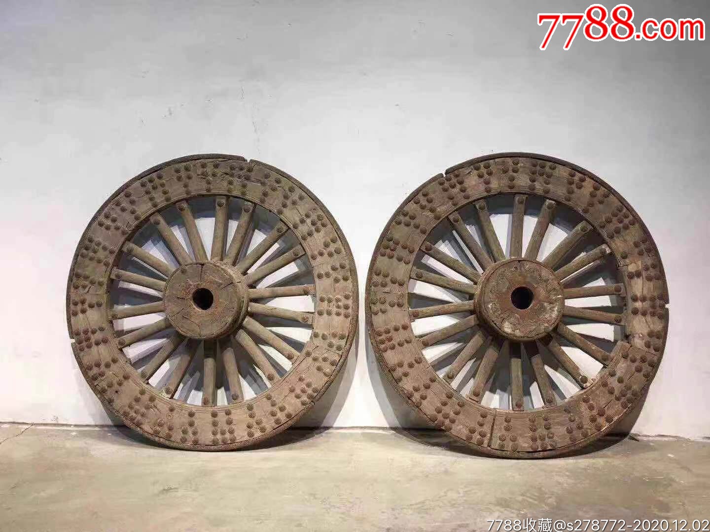 清代枣木马车轮一对2