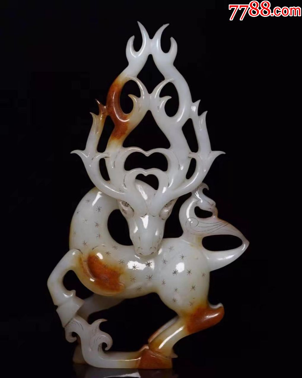 和田白玉梅花鹿雕件