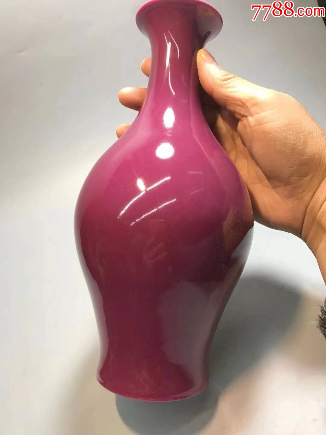 大清雍正年制胭脂红釉橄榄瓶-红釉瓷-7788瓷器