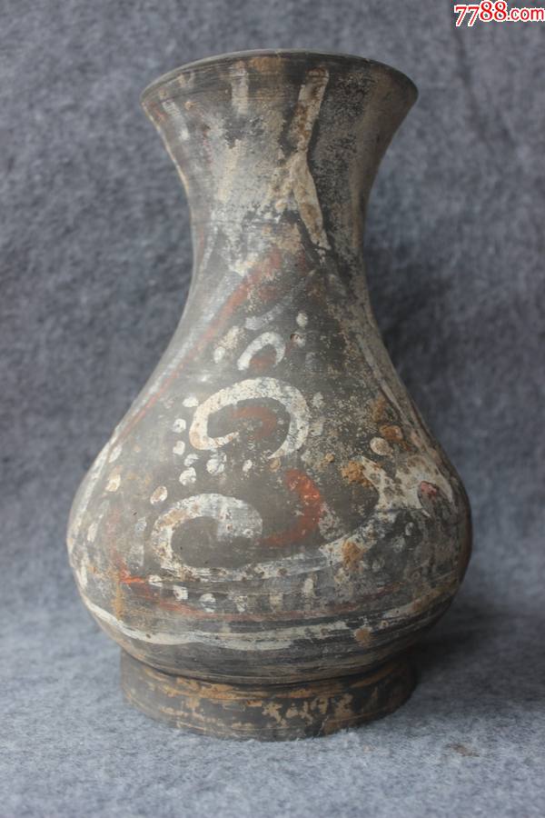 秦汉旋纹双色黑陶长颈瓶美人瓶彩陶脱色保真高235厘米zz2945