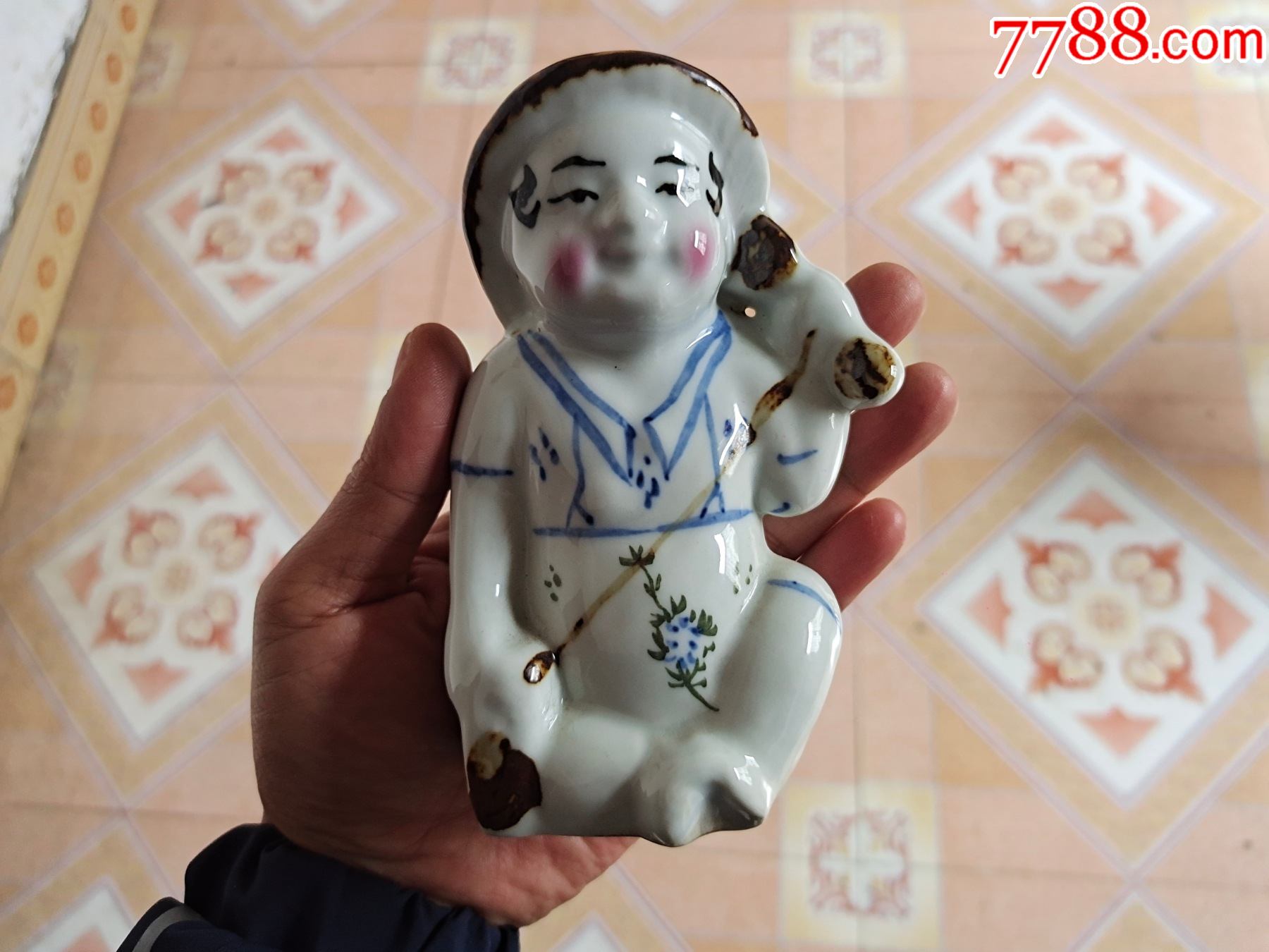民国醴陵釉下彩瓷塑童子两个-彩绘瓷/彩瓷-7788小人书