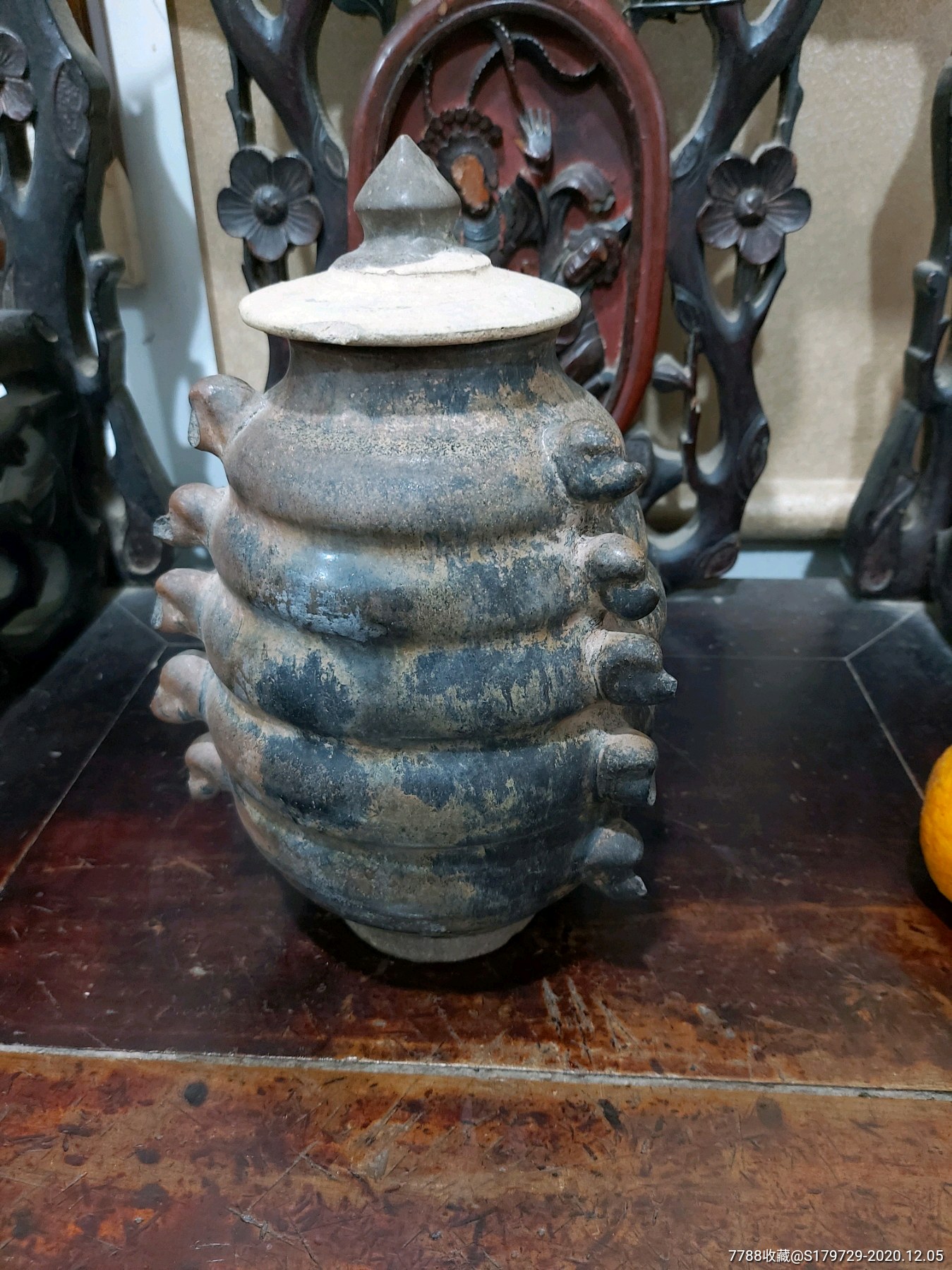 宋元时期黑釉兽头塔式罐