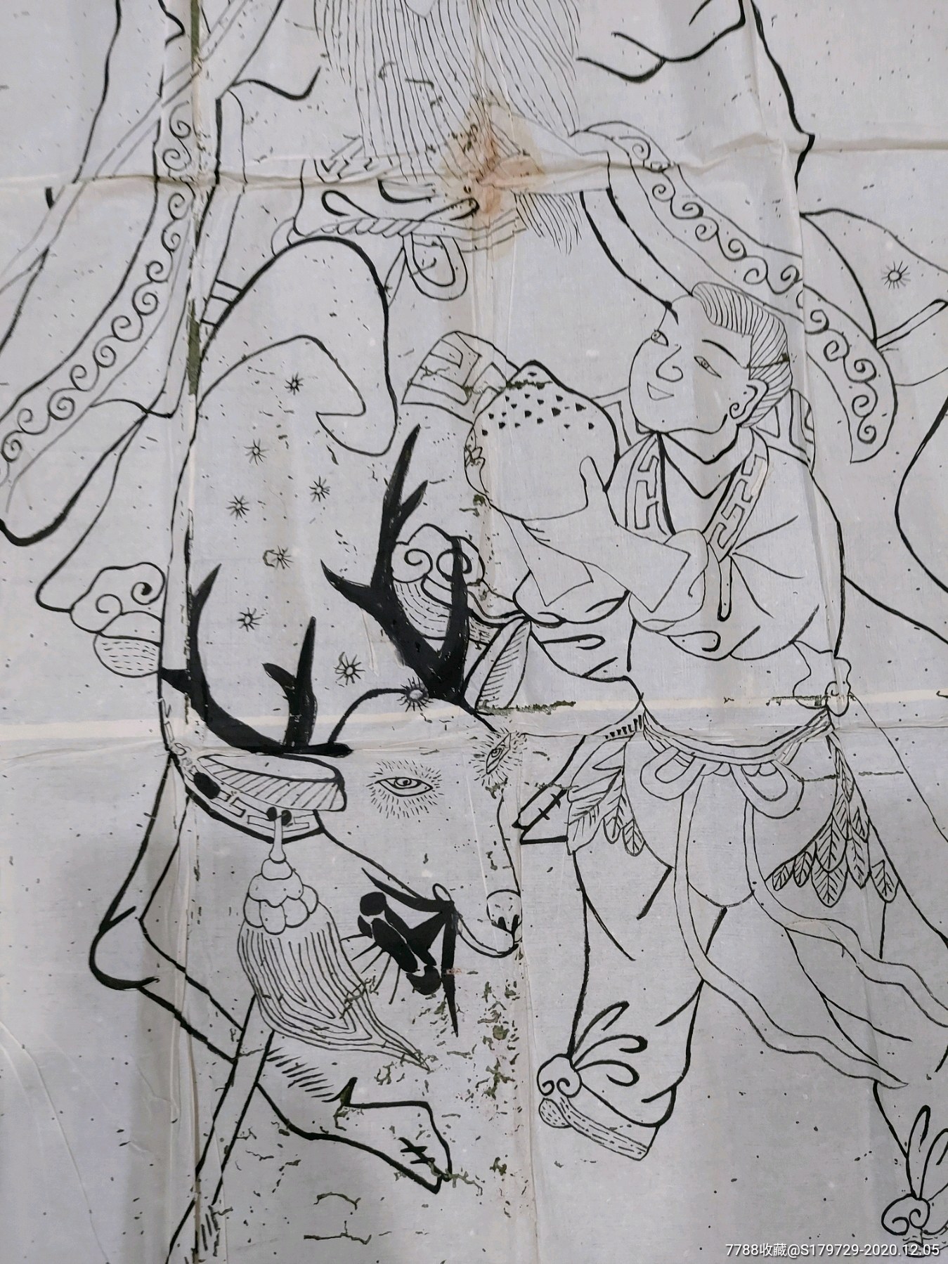 民国白描寿星人物图年画